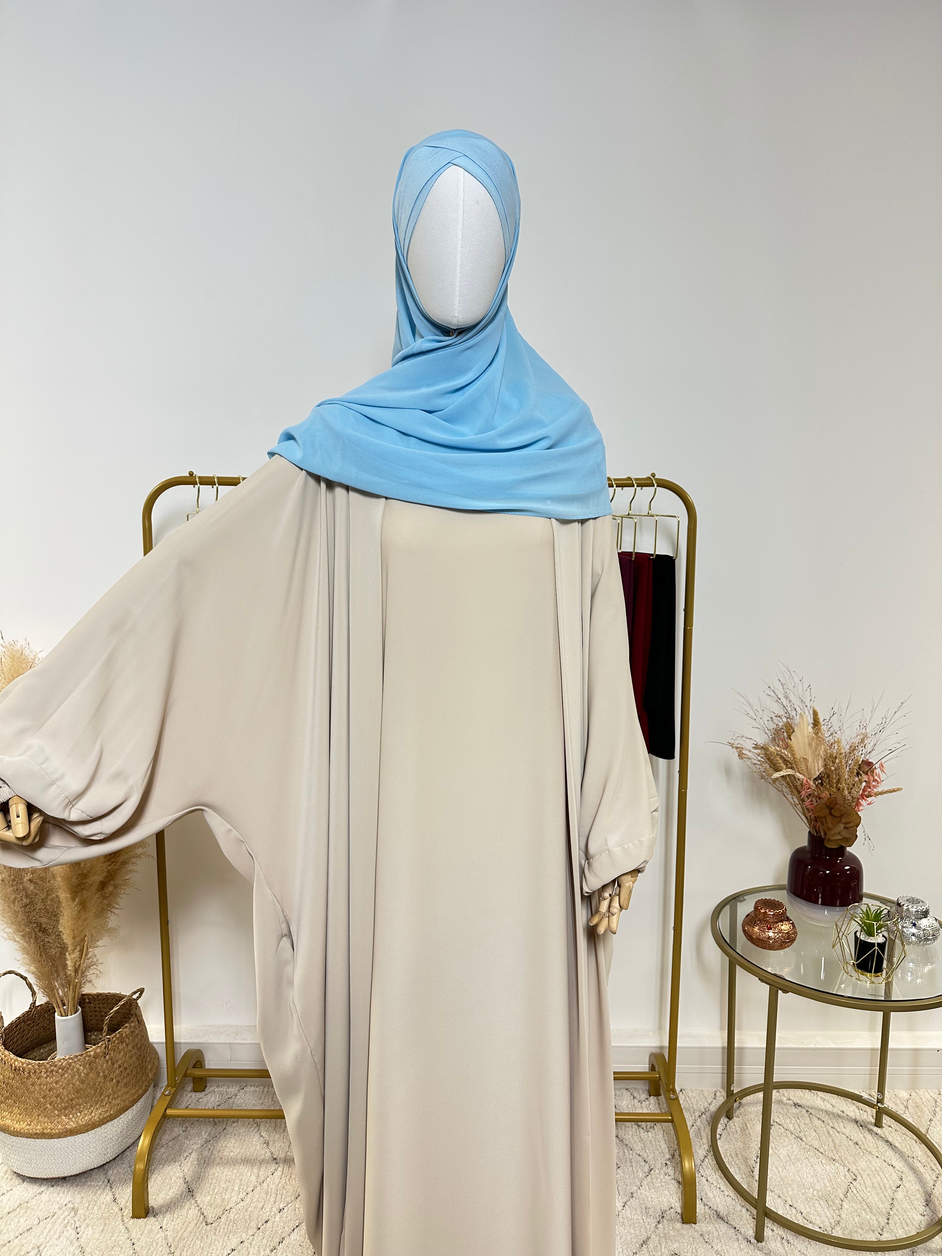 Hijab Mousseline - Hijab à enfiler avec bonnet croisé intégré - Bleu Clair - My Qamis Homme