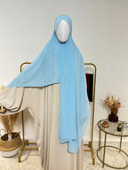 Hijab Mousseline - Hijab à enfiler avec bonnet croisé intégré - Bleu Clair - My Qamis Homme