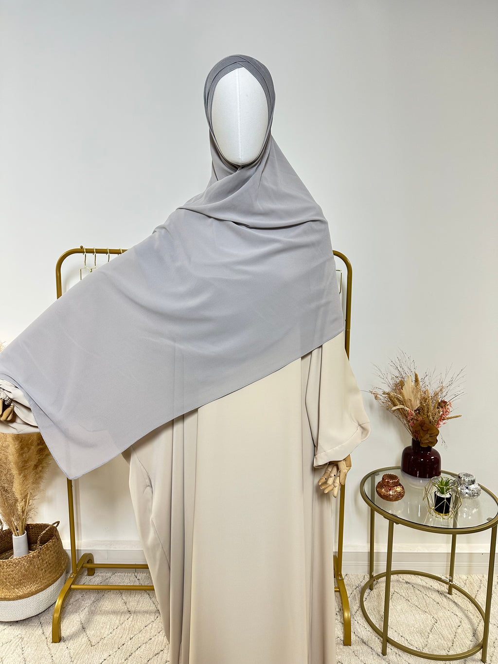 Hijab Mousseline - Hijab à enfiler avec bonnet croisé intégré - Gris Clair - My Qamis Homme