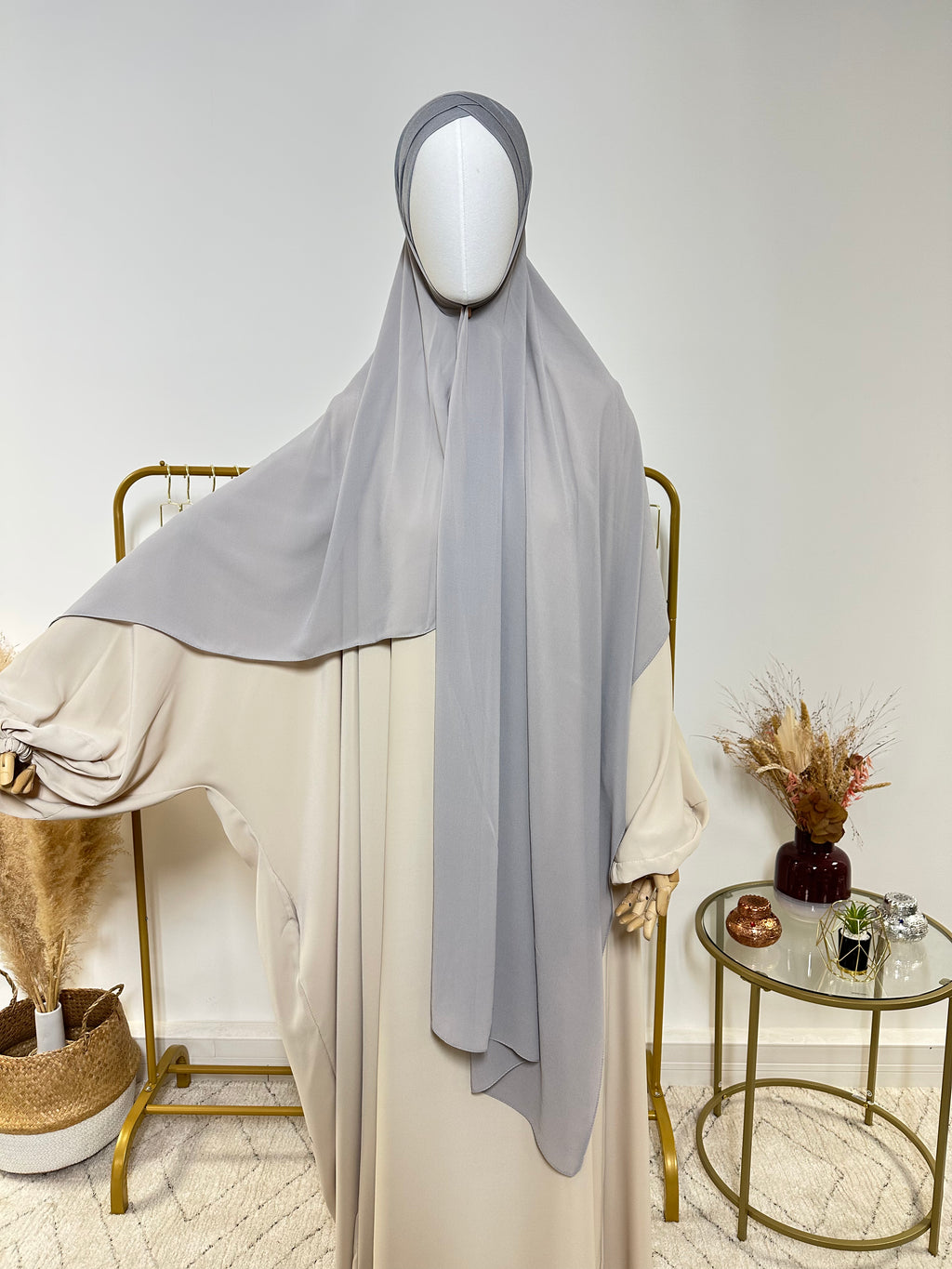 Hijab Mousseline - Hijab à enfiler avec bonnet croisé intégré - Gris Clair - My Qamis Homme
