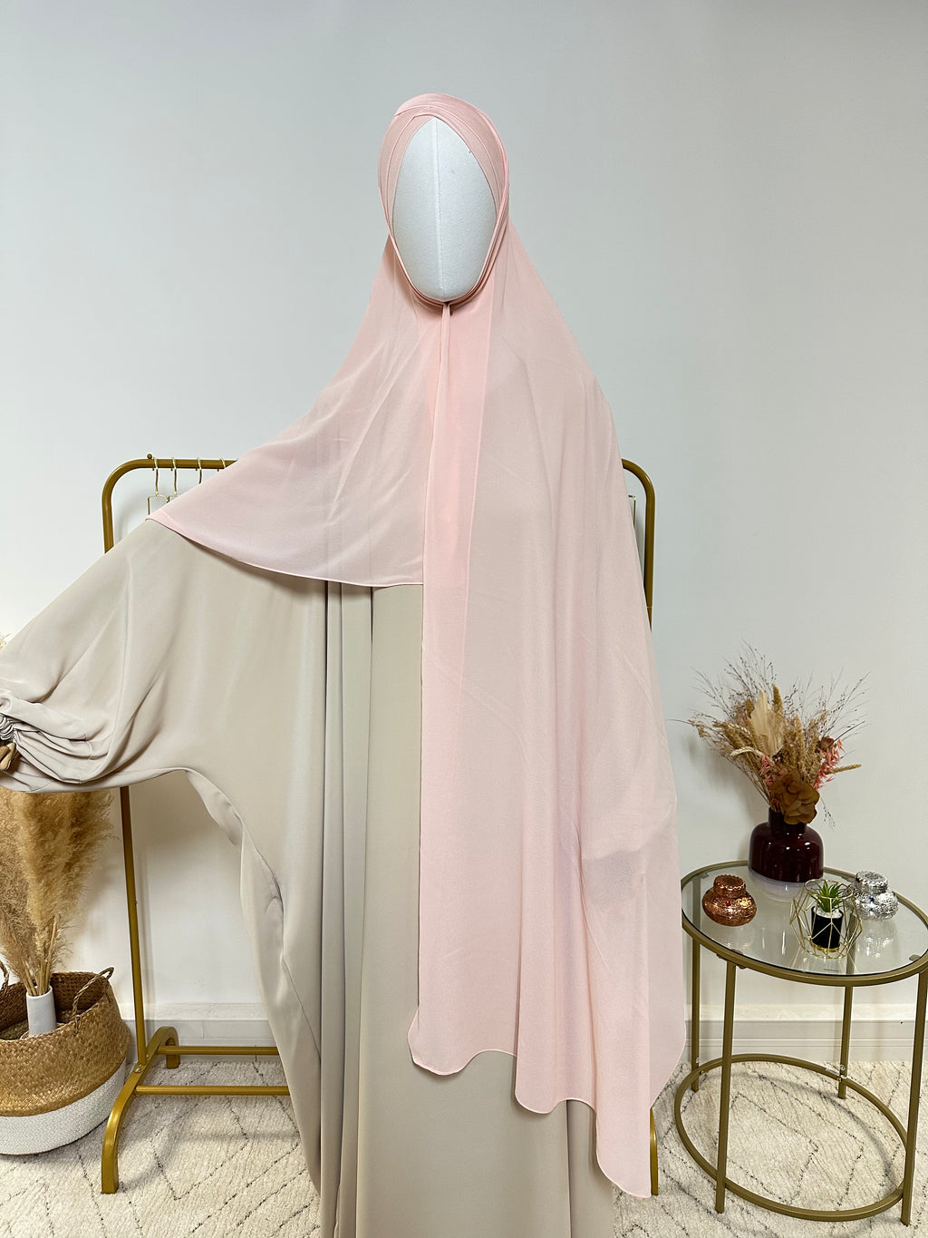 Hijab Mousseline - Hijab à enfiler avec bonnet croisé intégré - Rose clair - My Qamis Homme