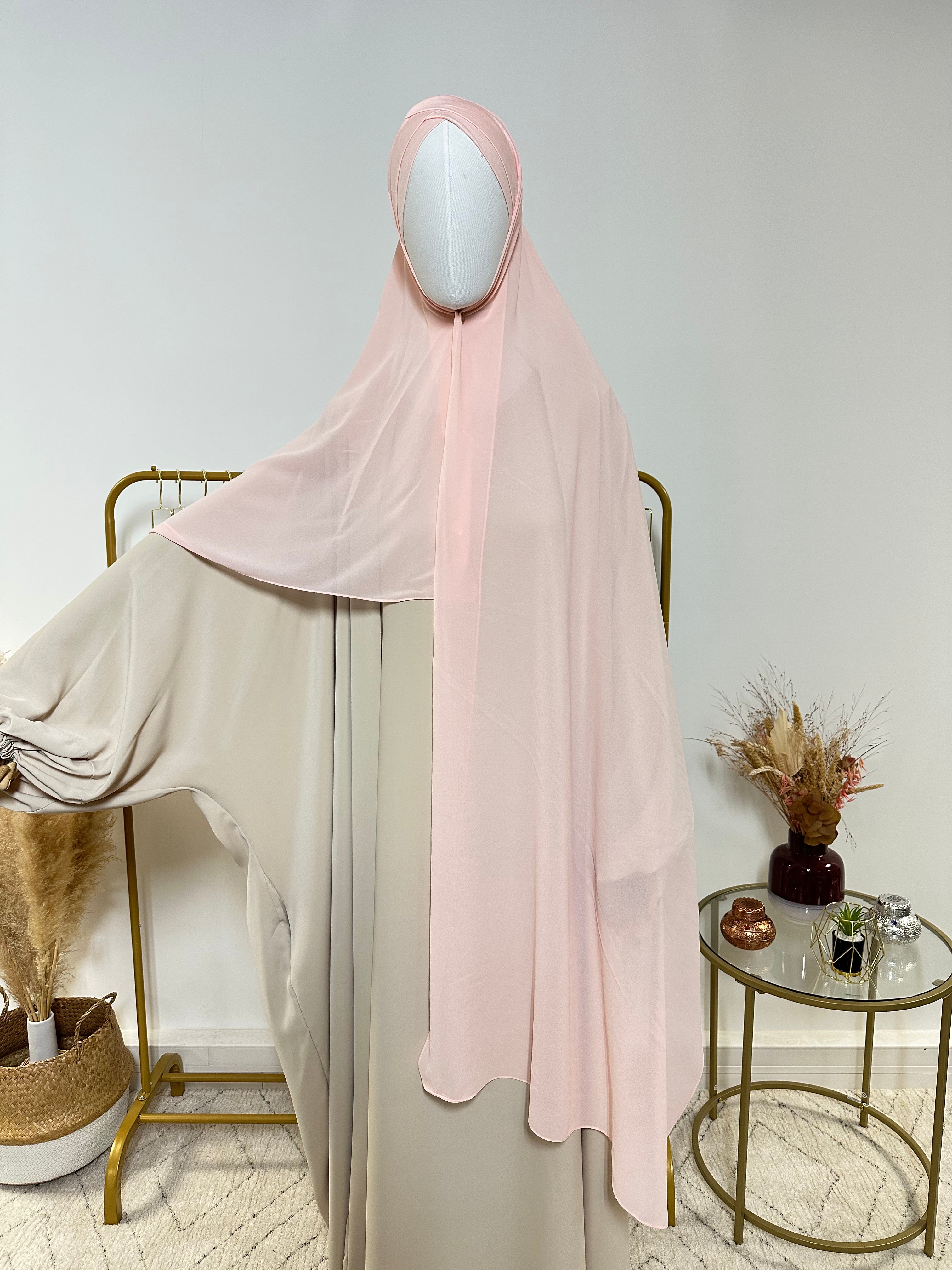 Hijab Mousseline - Hijab à enfiler avec bonnet croisé intégré - Rose clair - My Qamis Homme