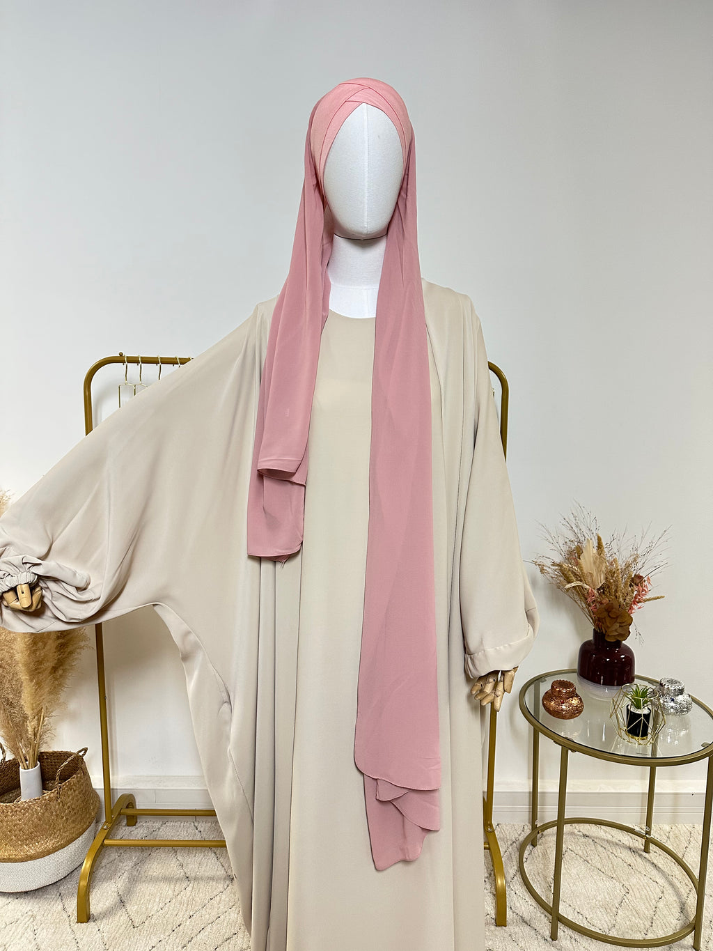 Hijab Mousseline - Hijab à enfiler avec bonnet croisé intégré - Rose - My Qamis Homme