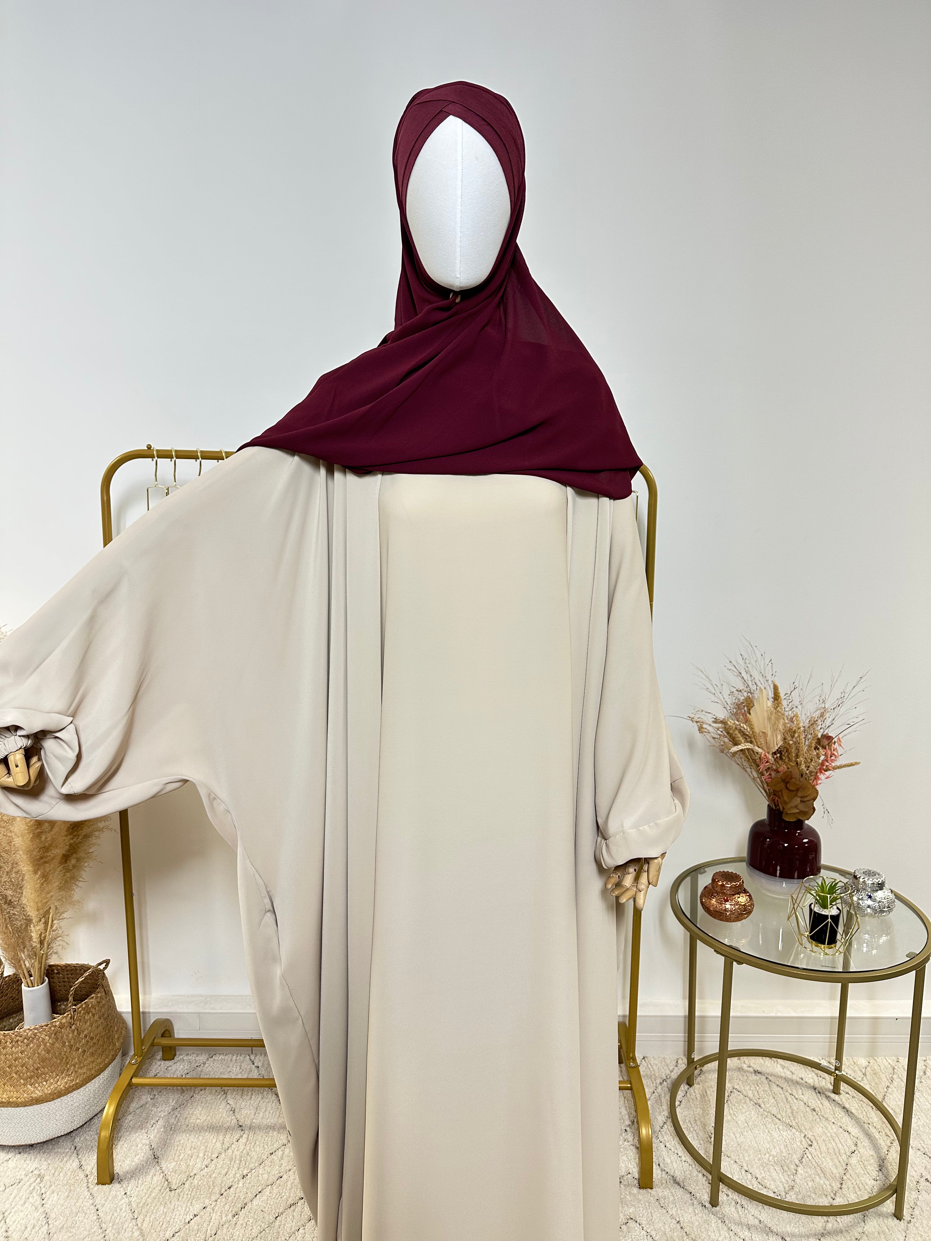 Hijab Mousseline - Hijab à enfiler avec bonnet croisé intégré - Rouge Bordeaux - My Qamis Homme