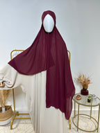 Hijab Mousseline - Hijab à enfiler avec bonnet croisé intégré - Rouge Bordeaux - My Qamis Homme