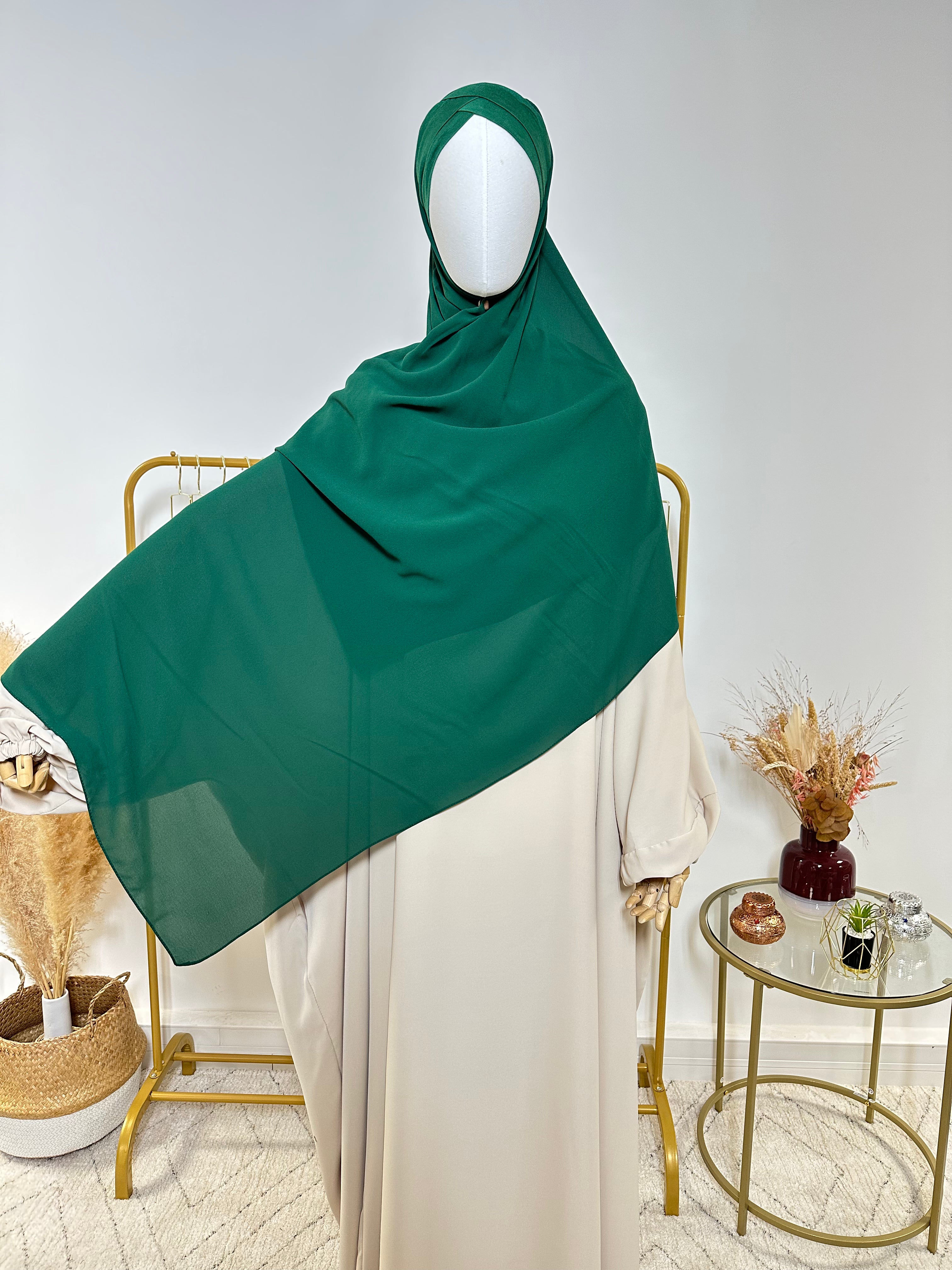 Hijab Mousseline - Hijab à enfiler avec bonnet croisé intégré - Vert - My Qamis Homme