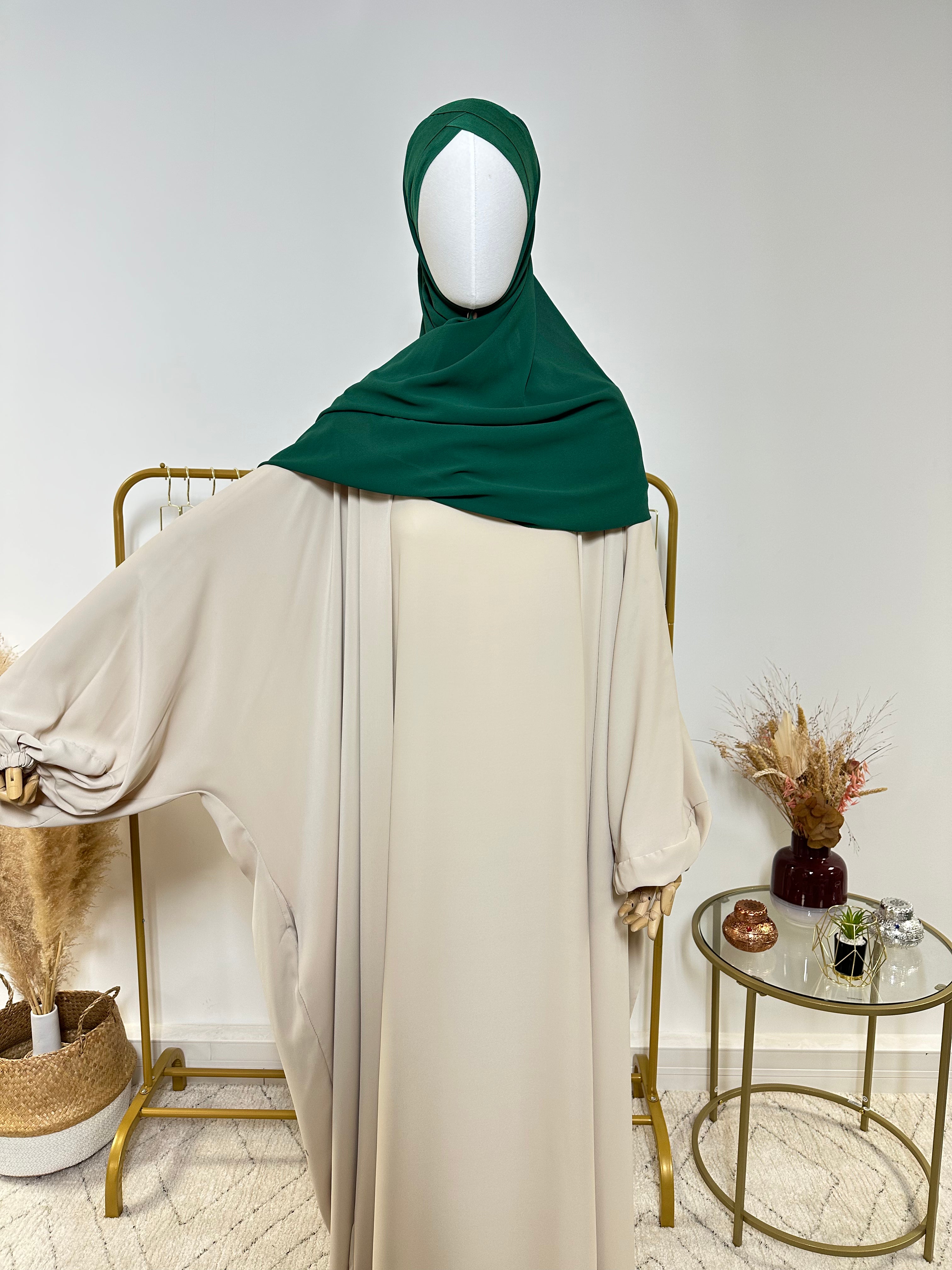 Hijab Mousseline - Hijab à enfiler avec bonnet croisé intégré - Vert - My Qamis Homme