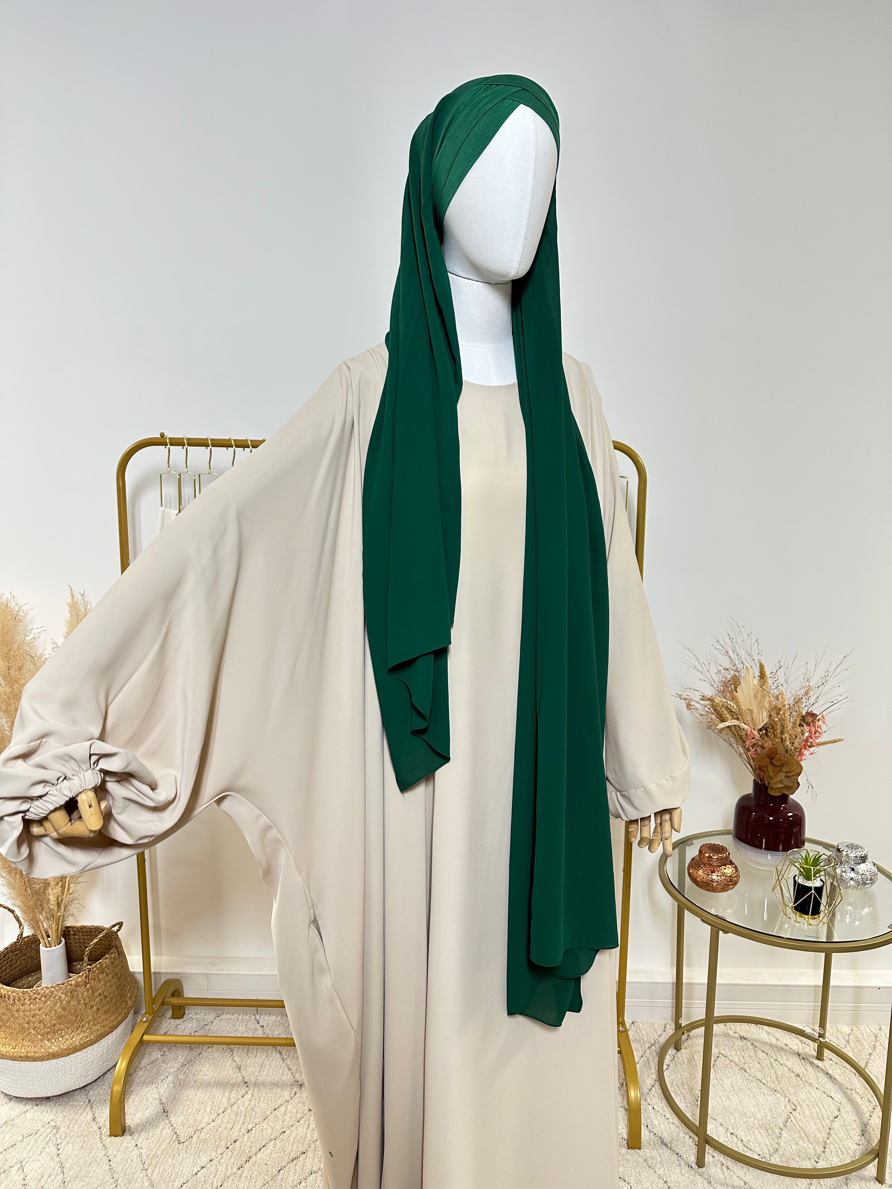 Hijab Mousseline - Hijab à enfiler avec bonnet croisé intégré - Vert - My Qamis Homme