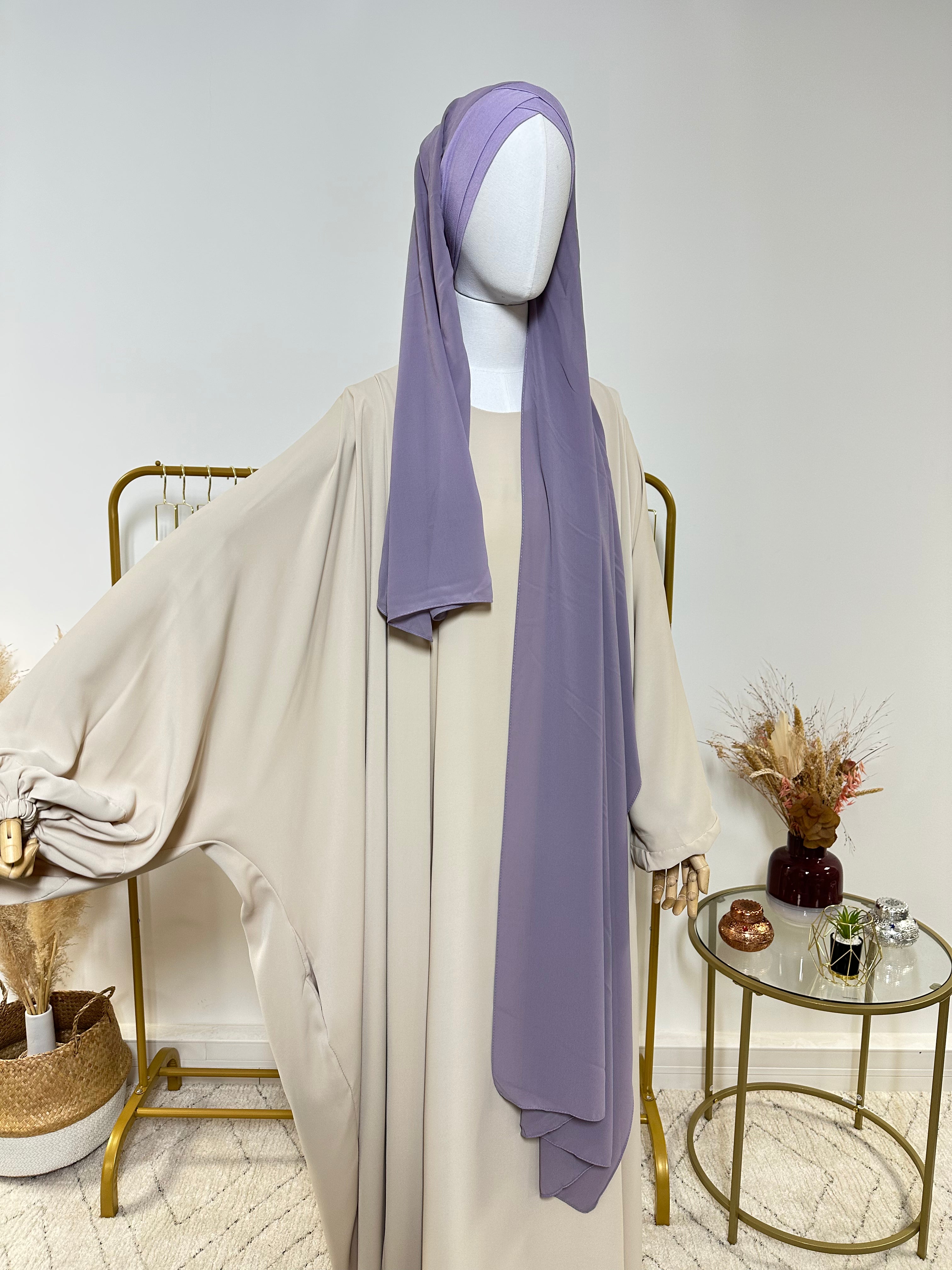 Hijab Mousseline - Hijab à enfiler avec bonnet croisé intégré - Violet - My Qamis Homme