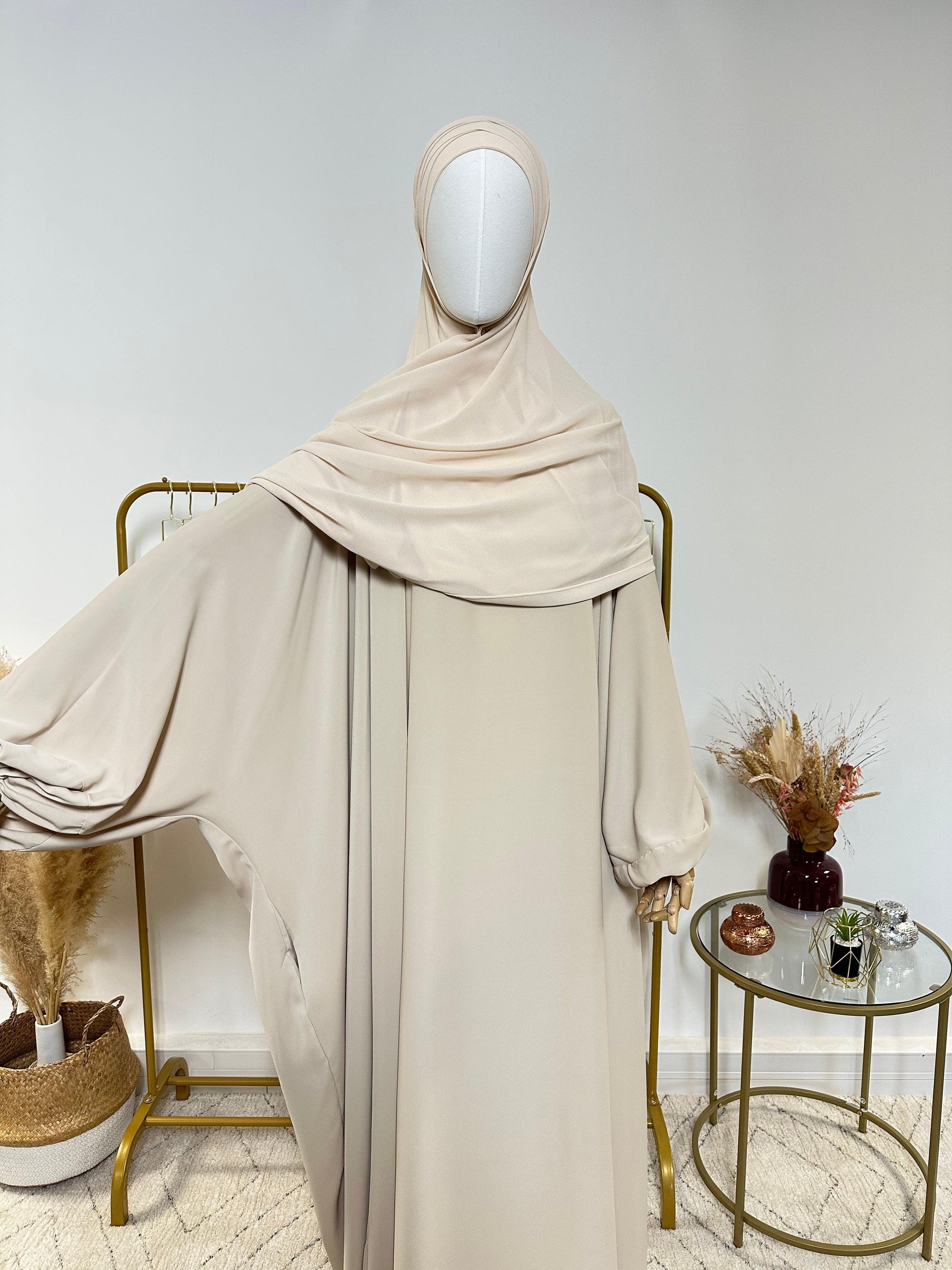 Hijab Mousseline - Hijab à enfiler avec bonnet en mousseline intégré - Beige - My Qamis Homme