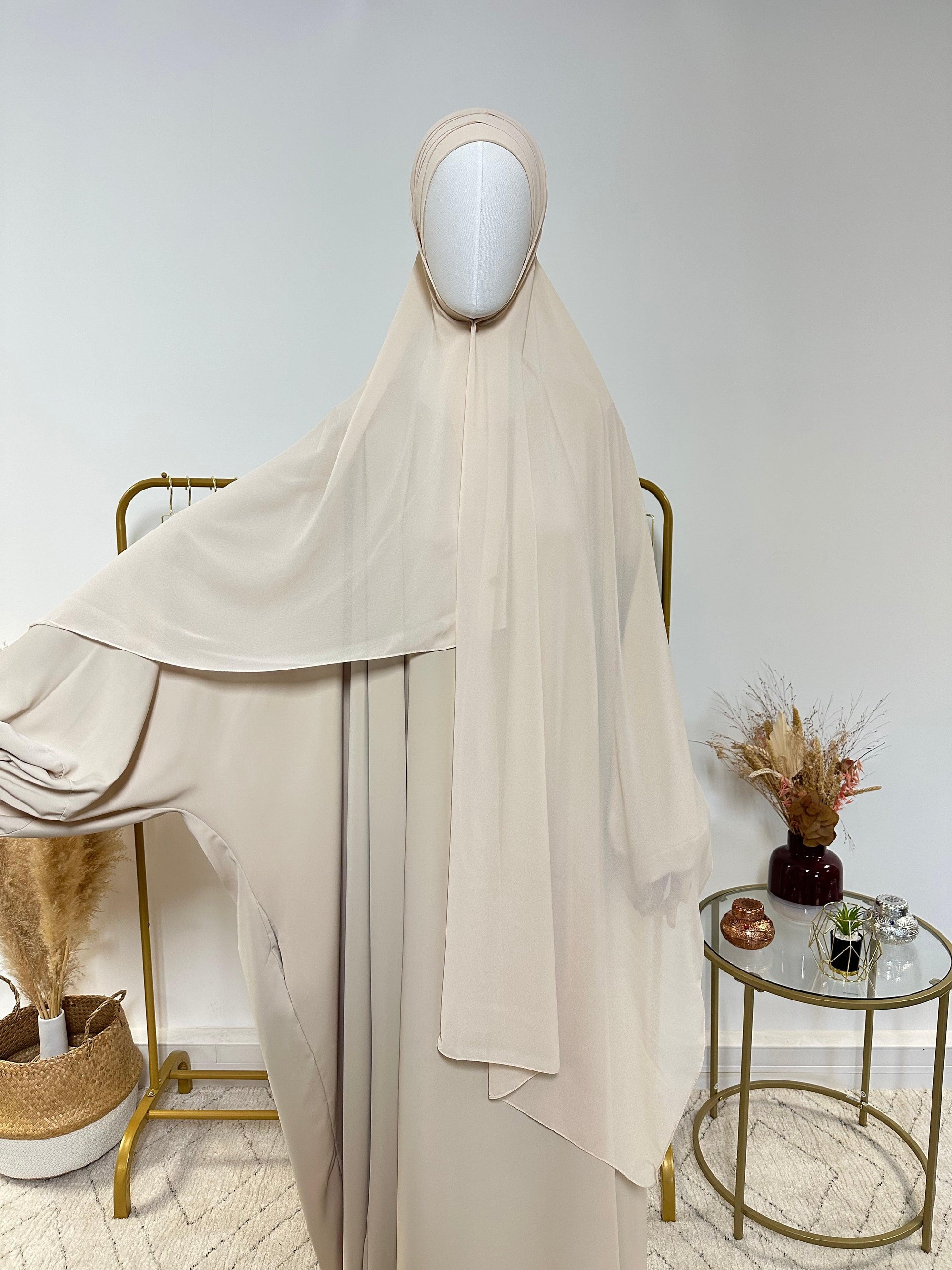 Hijab Mousseline - Hijab à enfiler avec bonnet en mousseline intégré - Beige - My Qamis Homme