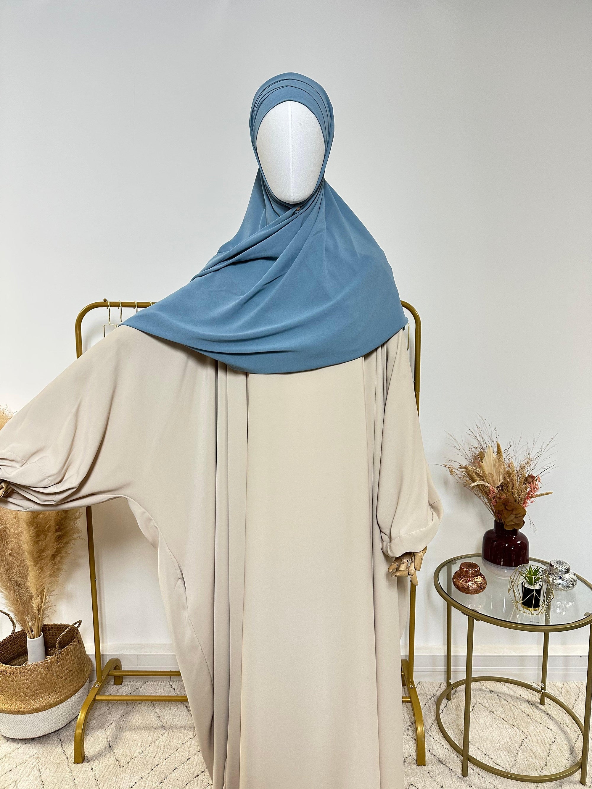 Hijab Mousseline - Hijab à enfiler avec bonnet en mousseline intégré - Bleu - My Qamis Homme