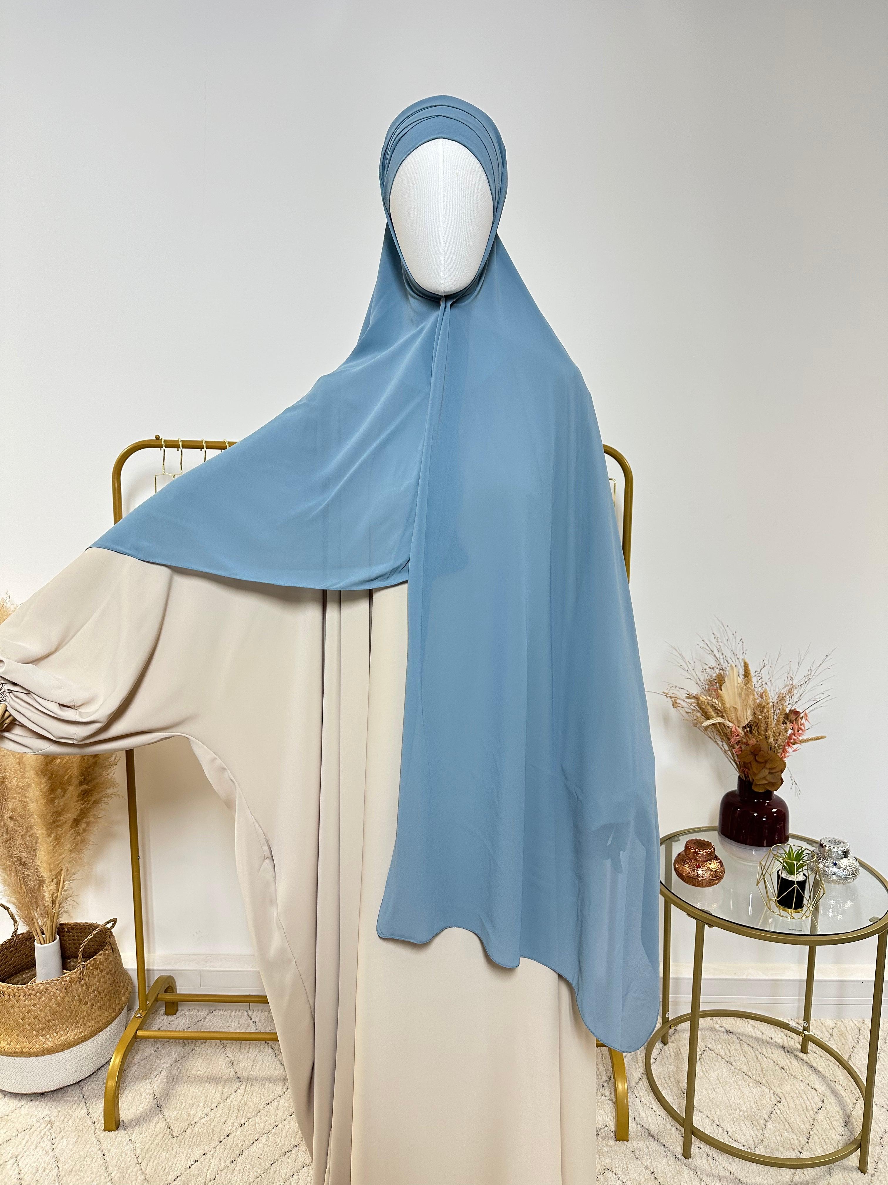 Hijab Mousseline - Hijab à enfiler avec bonnet en mousseline intégré - Bleu - My Qamis Homme