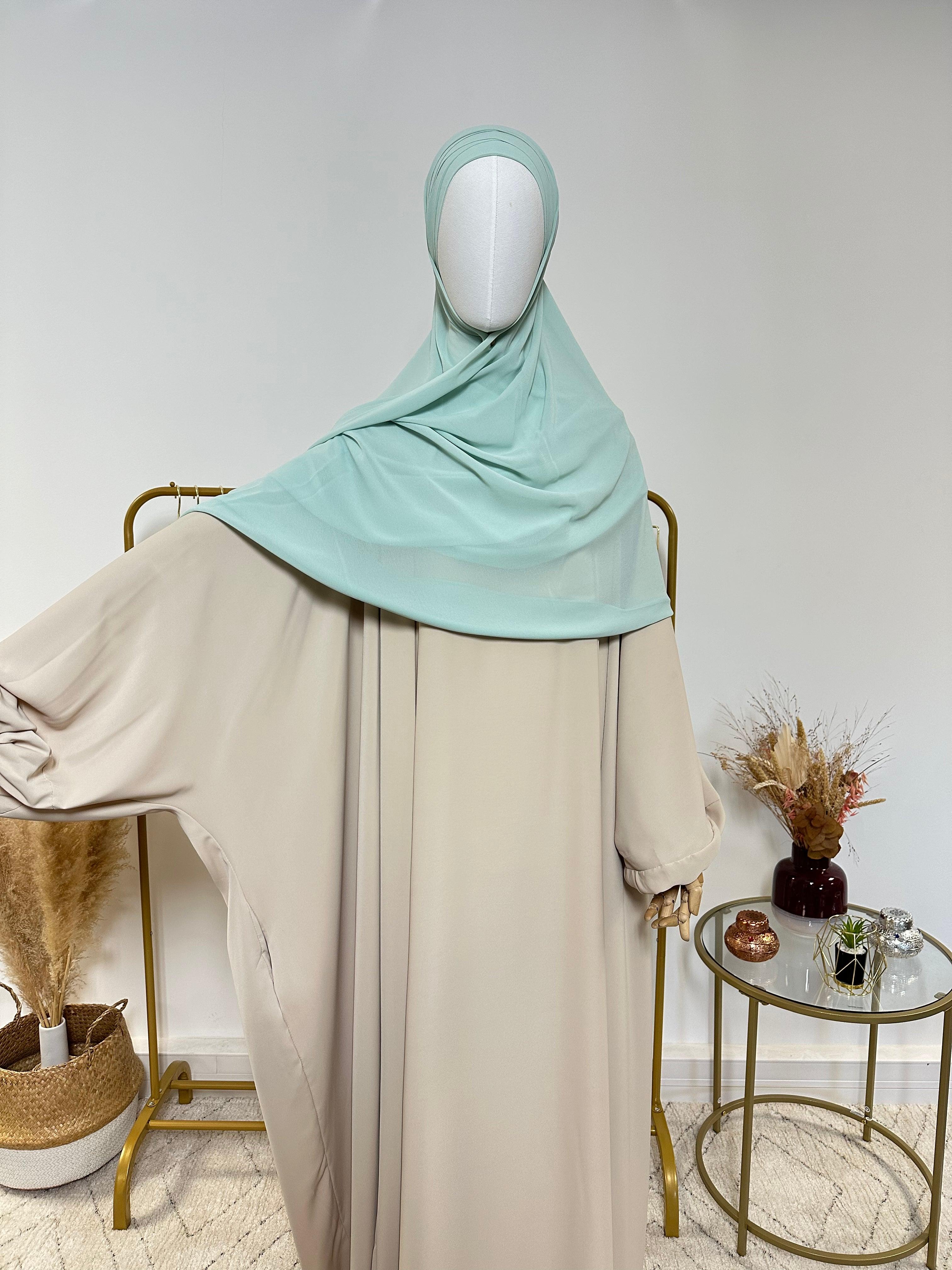 Hijab Mousseline - Hijab à enfiler avec bonnet en mousseline intégré - Bleu Turquoise - My Qamis Homme