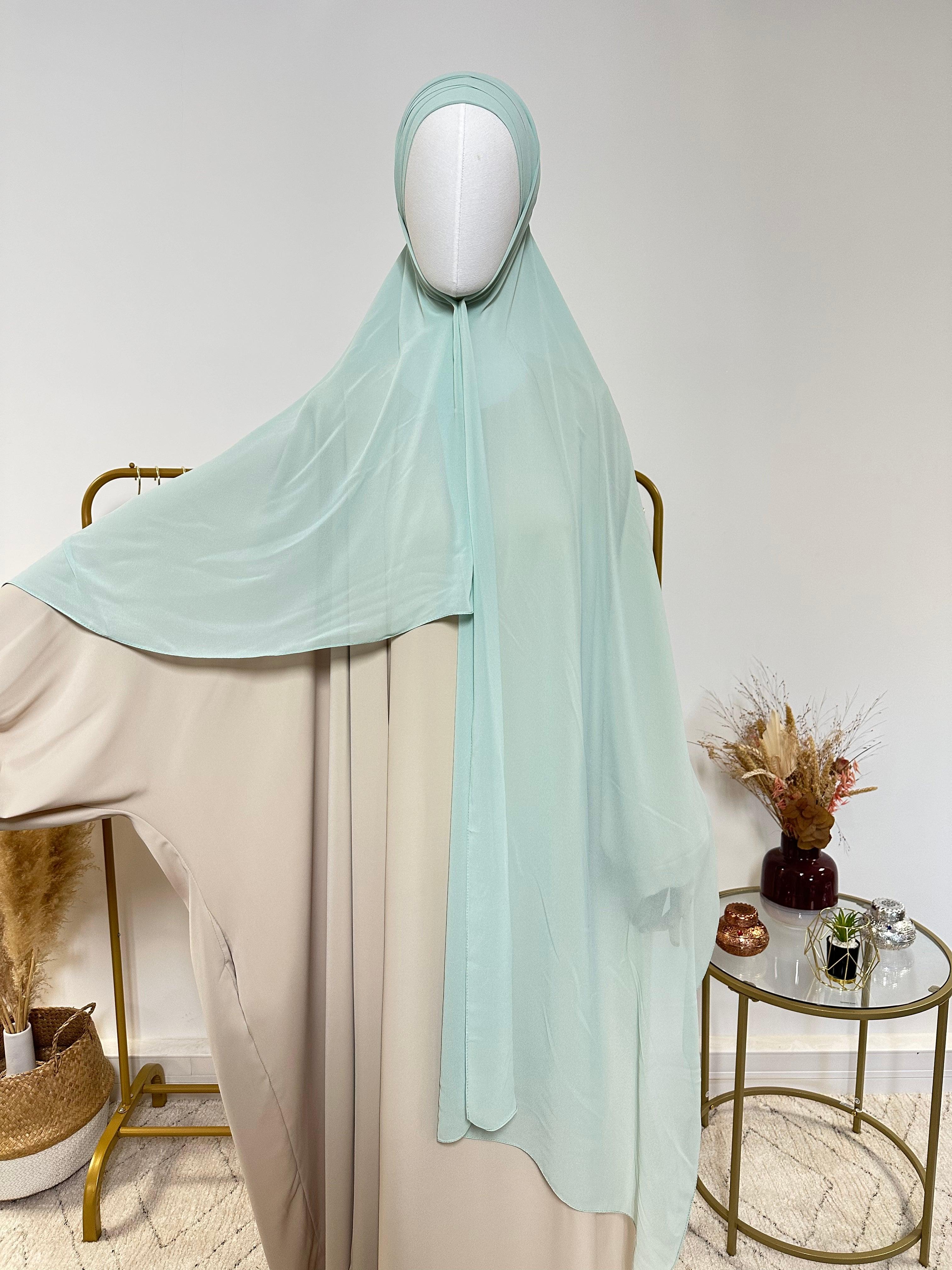 Hijab Mousseline - Hijab à enfiler avec bonnet en mousseline intégré - Bleu Turquoise - My Qamis Homme