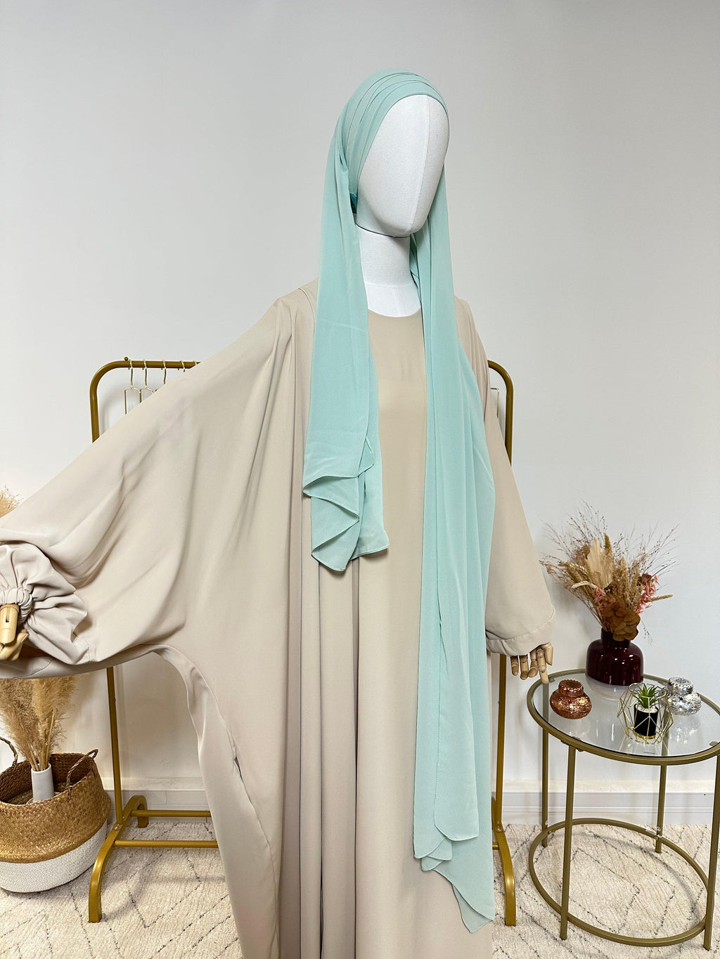 Hijab Mousseline - Hijab à enfiler avec bonnet en mousseline intégré - Bleu Turquoise - My Qamis Homme