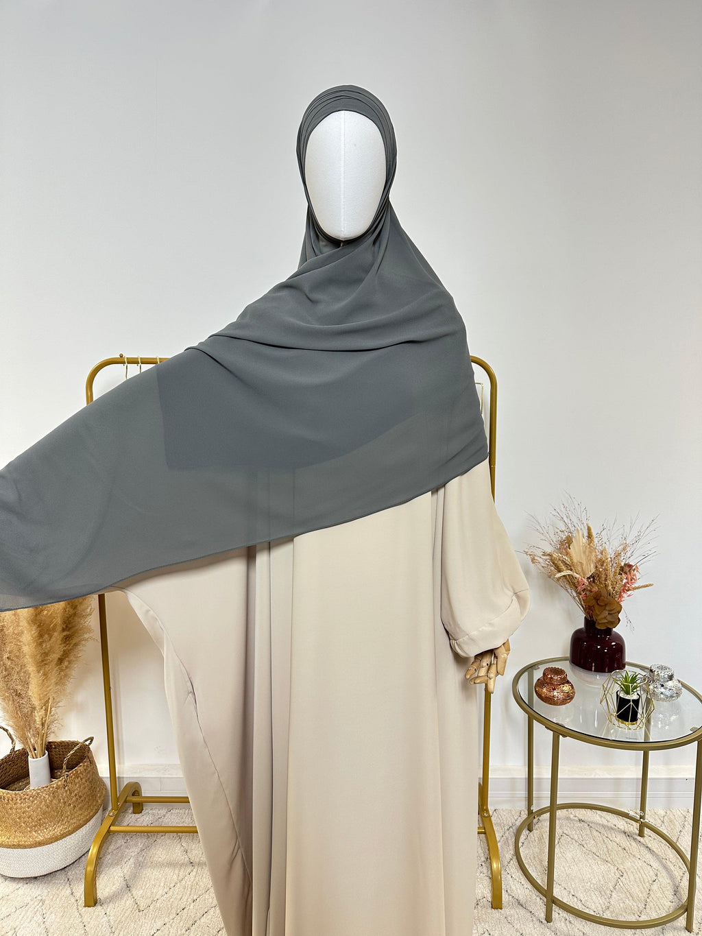 Hijab Mousseline - Hijab à enfiler avec bonnet en mousseline intégré - Gris foncé - My Qamis Homme