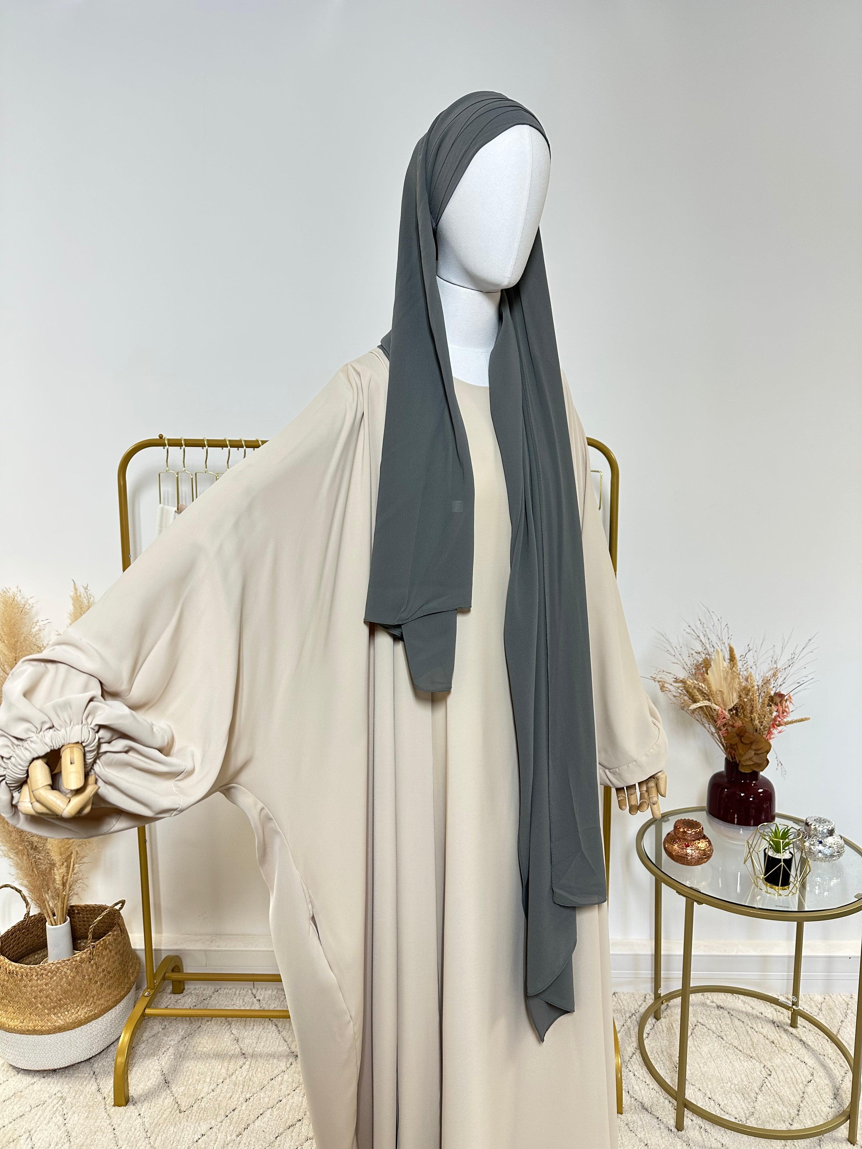 Hijab Mousseline - Hijab à enfiler avec bonnet en mousseline intégré - Gris foncé - My Qamis Homme