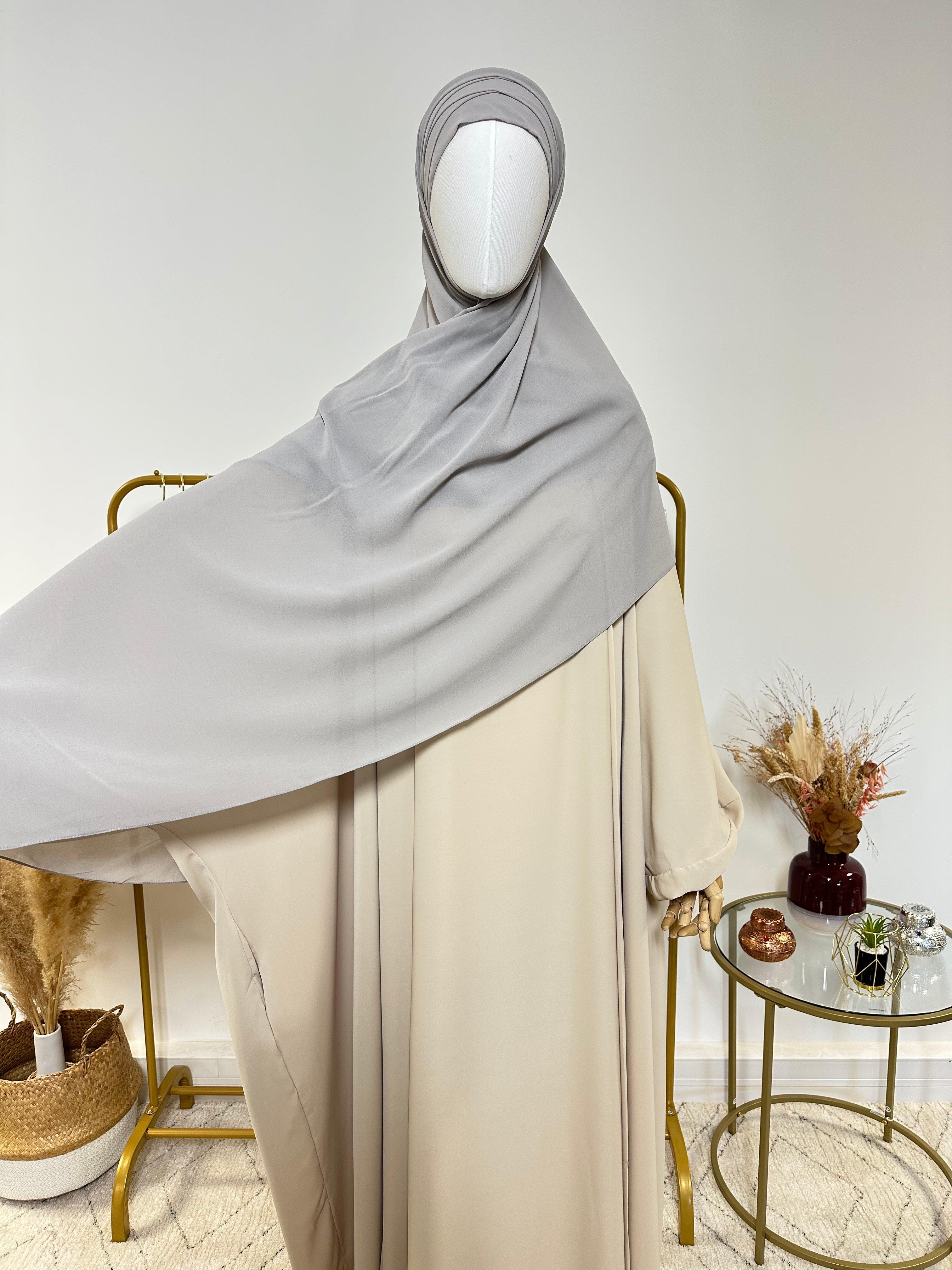 Hijab Mousseline - Hijab à enfiler avec bonnet en mousseline intégré - Gris - My Qamis Homme