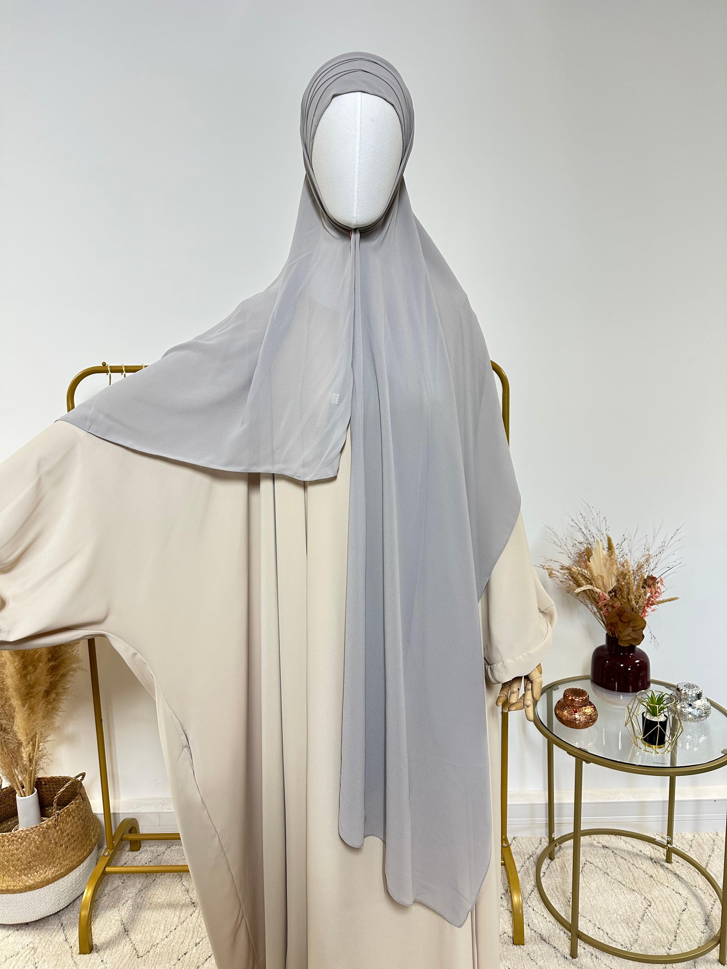 Hijab Mousseline - Hijab à enfiler avec bonnet en mousseline intégré - Gris - My Qamis Homme