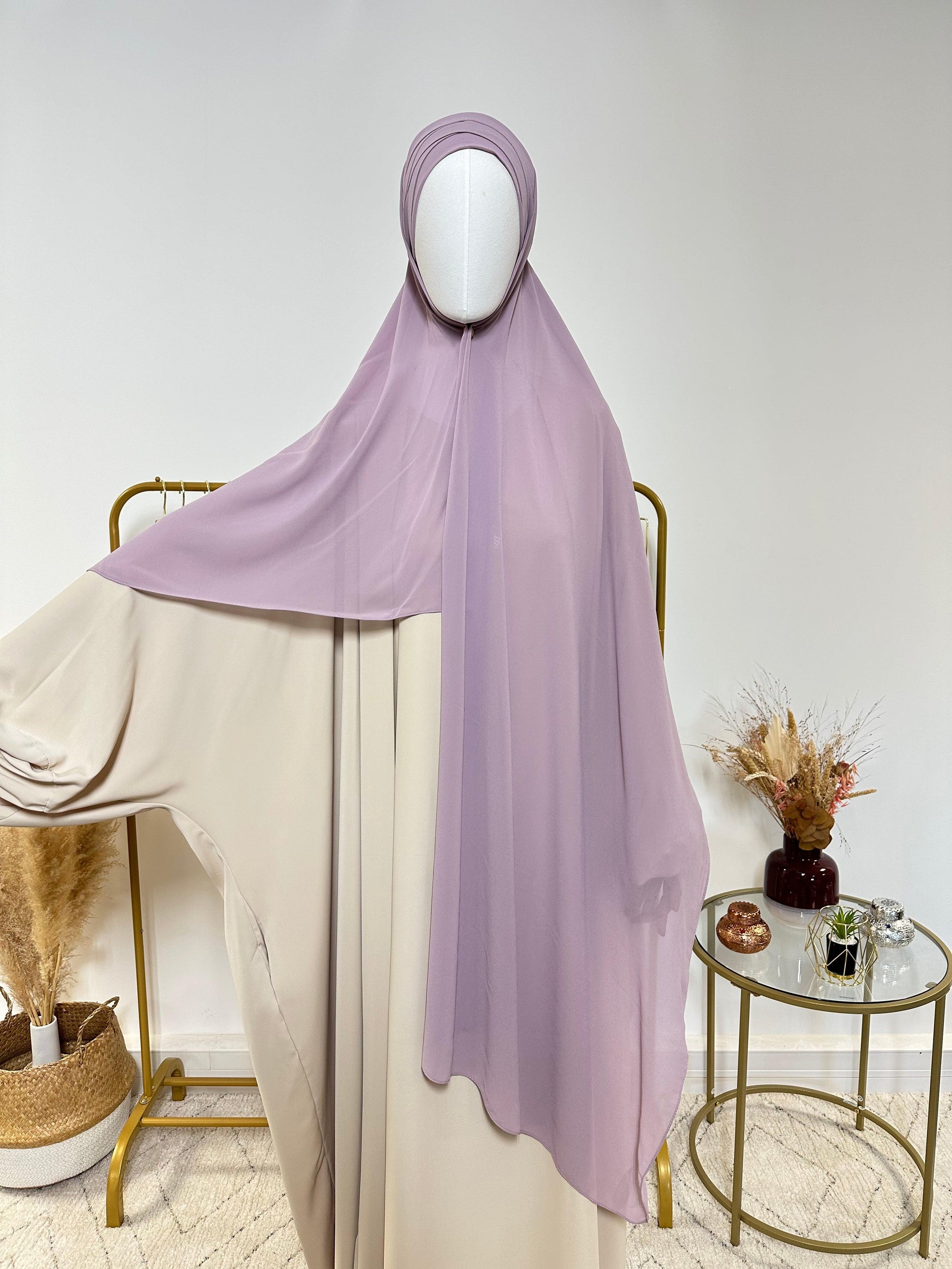 Hijab Mousseline - Hijab à enfiler avec bonnet en mousseline intégré - Lilas - My Qamis Homme