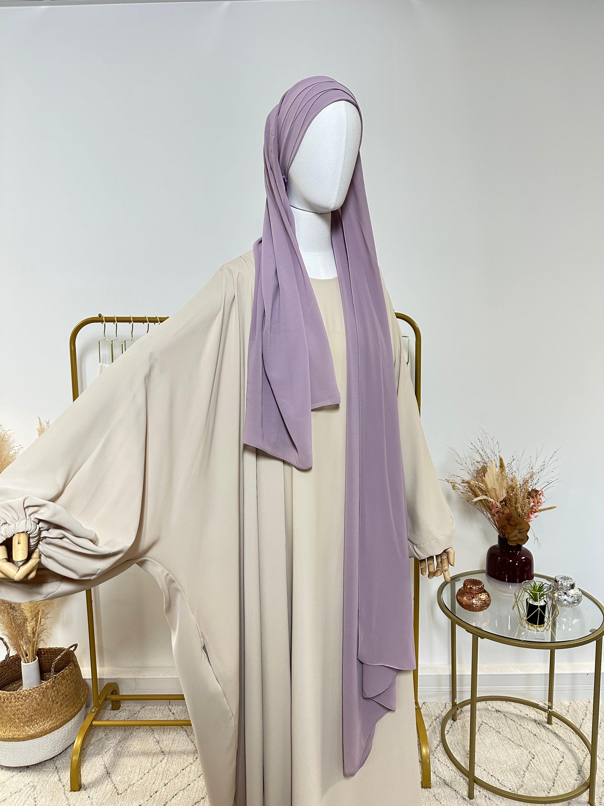 Hijab Mousseline - Hijab à enfiler avec bonnet en mousseline intégré - Lilas - My Qamis Homme