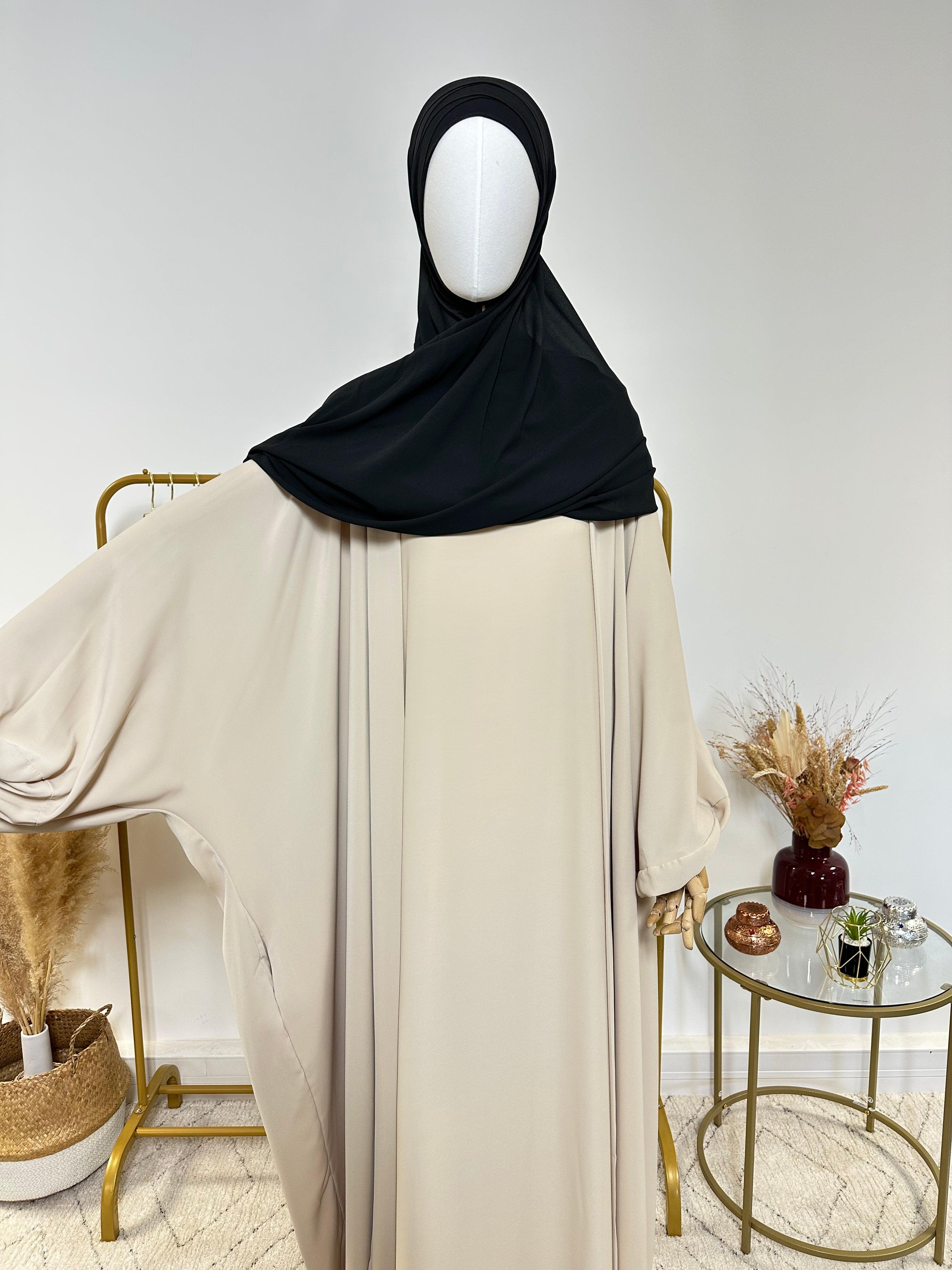 Hijab Mousseline - Hijab à enfiler avec bonnet en mousseline intégré - Noir - My Qamis Homme