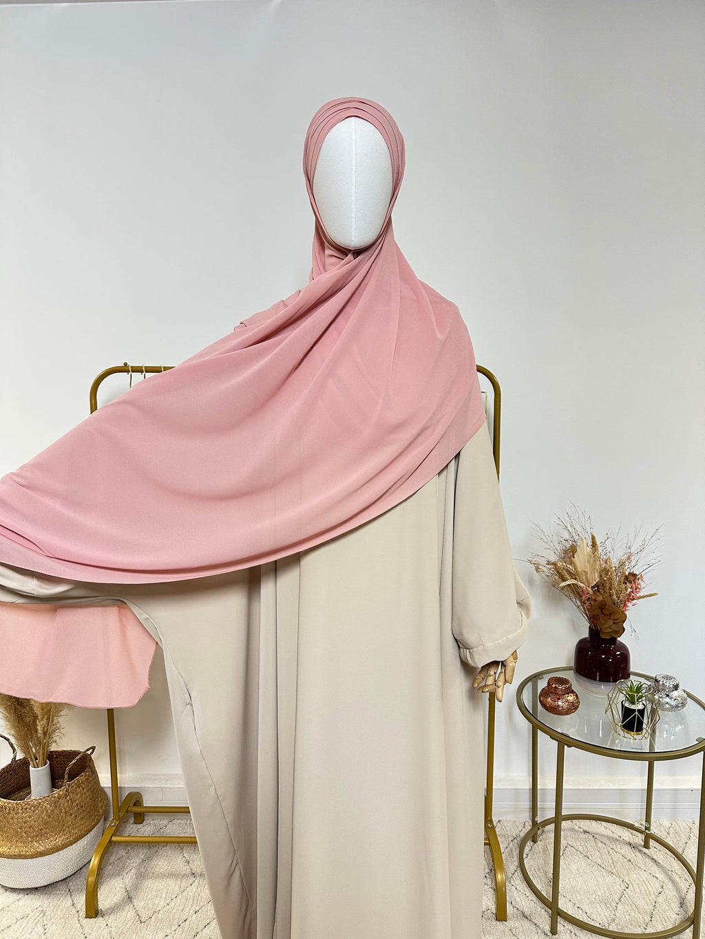 Hijab Mousseline - Hijab à enfiler avec bonnet en mousseline intégré - Rose - My Qamis Homme