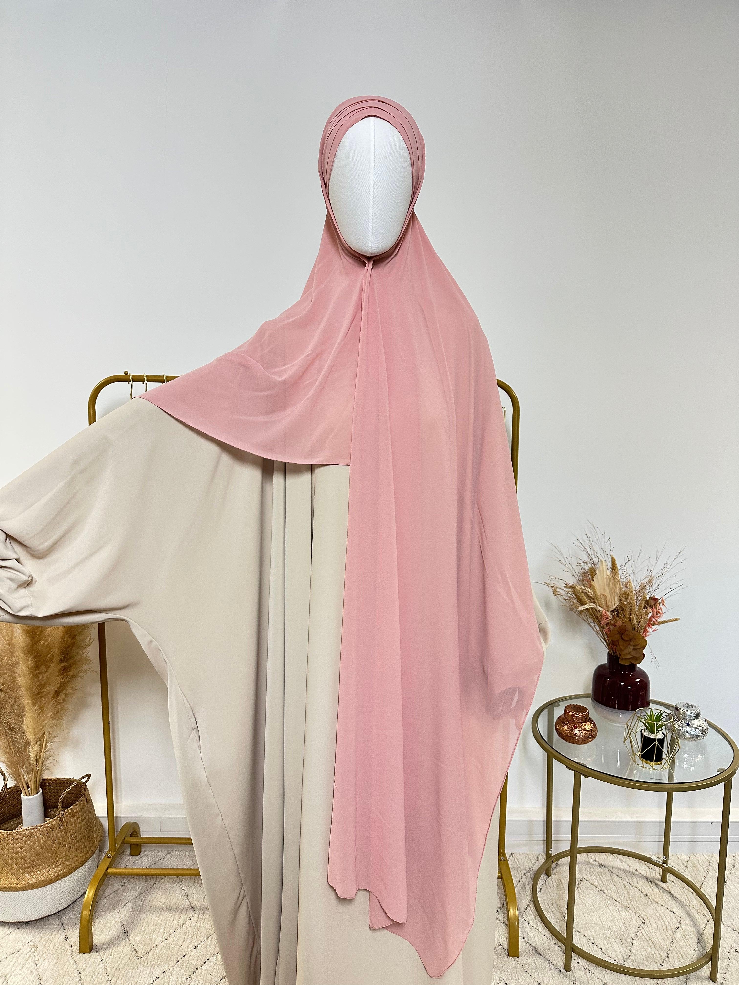 Hijab Mousseline - Hijab à enfiler avec bonnet en mousseline intégré - Rose - My Qamis Homme