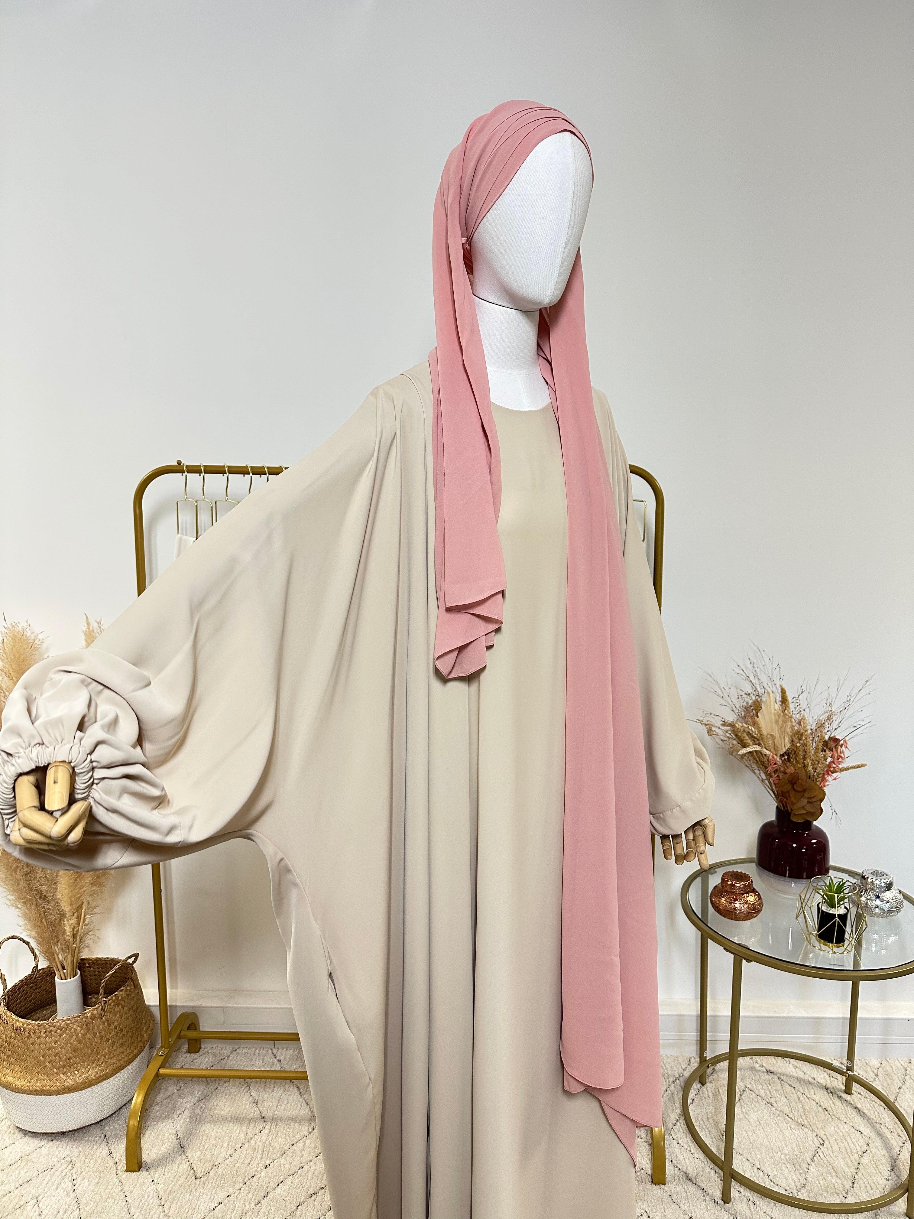 Hijab Mousseline - Hijab à enfiler avec bonnet en mousseline intégré - Rose - My Qamis Homme