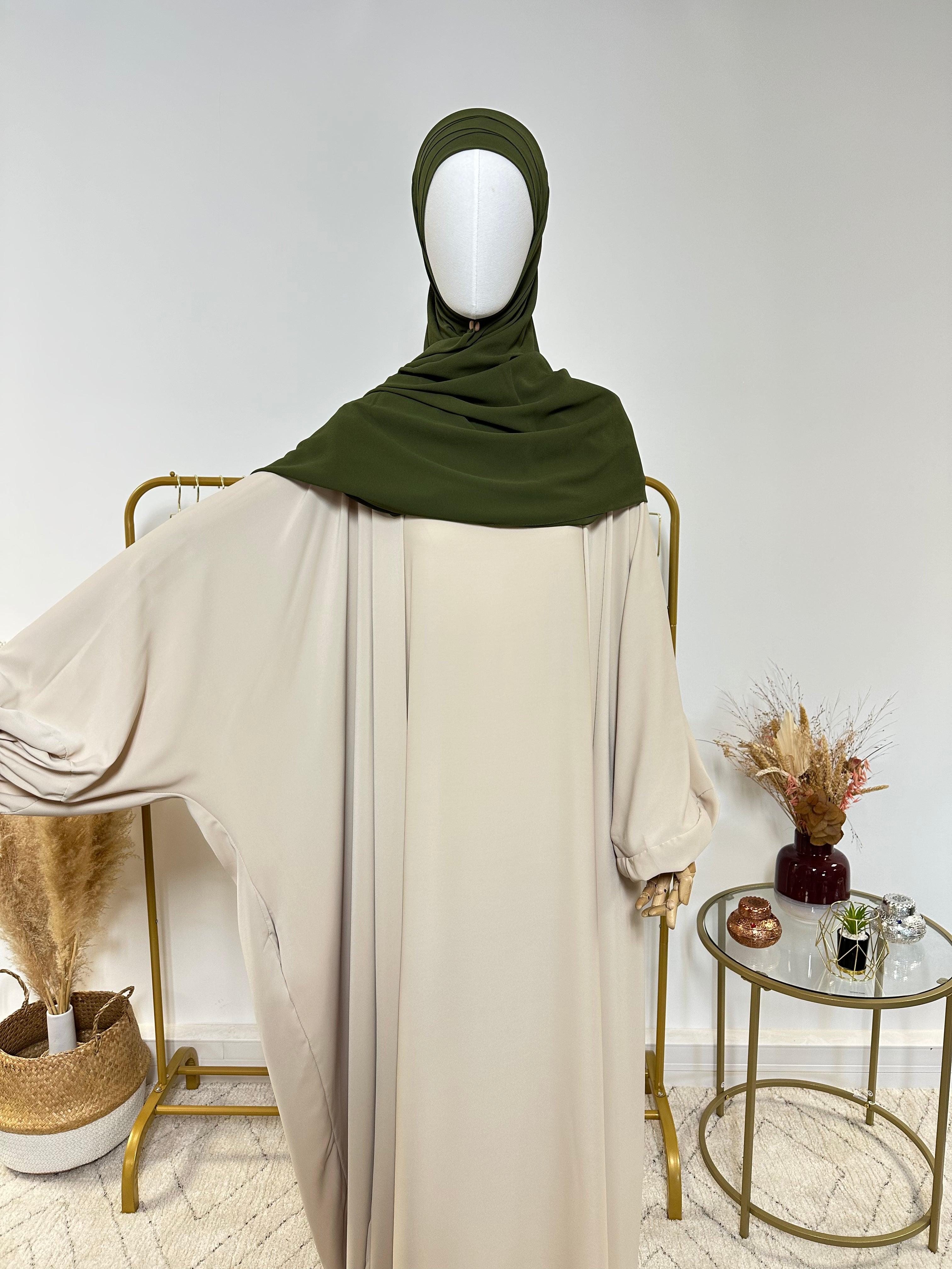 Hijab Mousseline - Hijab à enfiler avec bonnet en mousseline intégré - Vert Kaki - My Qamis Homme