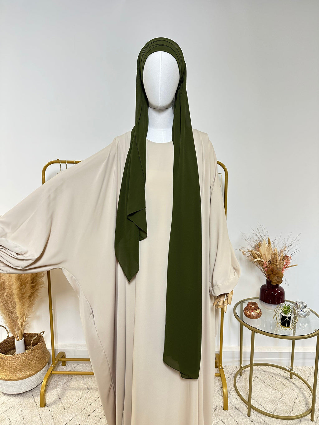 Hijab Mousseline - Hijab à enfiler avec bonnet en mousseline intégré - Vert Kaki - My Qamis Homme