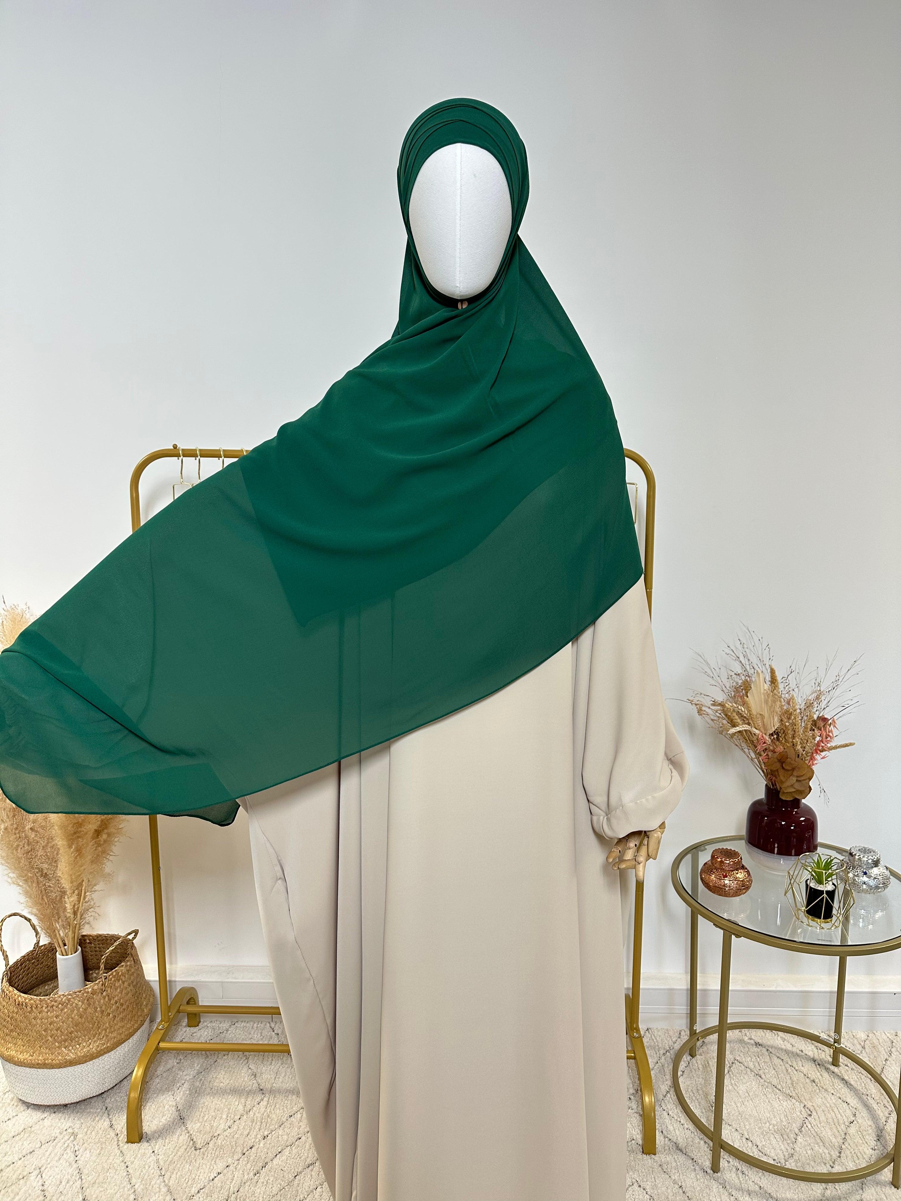 Hijab Mousseline - Hijab à enfiler avec bonnet en mousseline intégré - Vert Sapin - My Qamis Homme