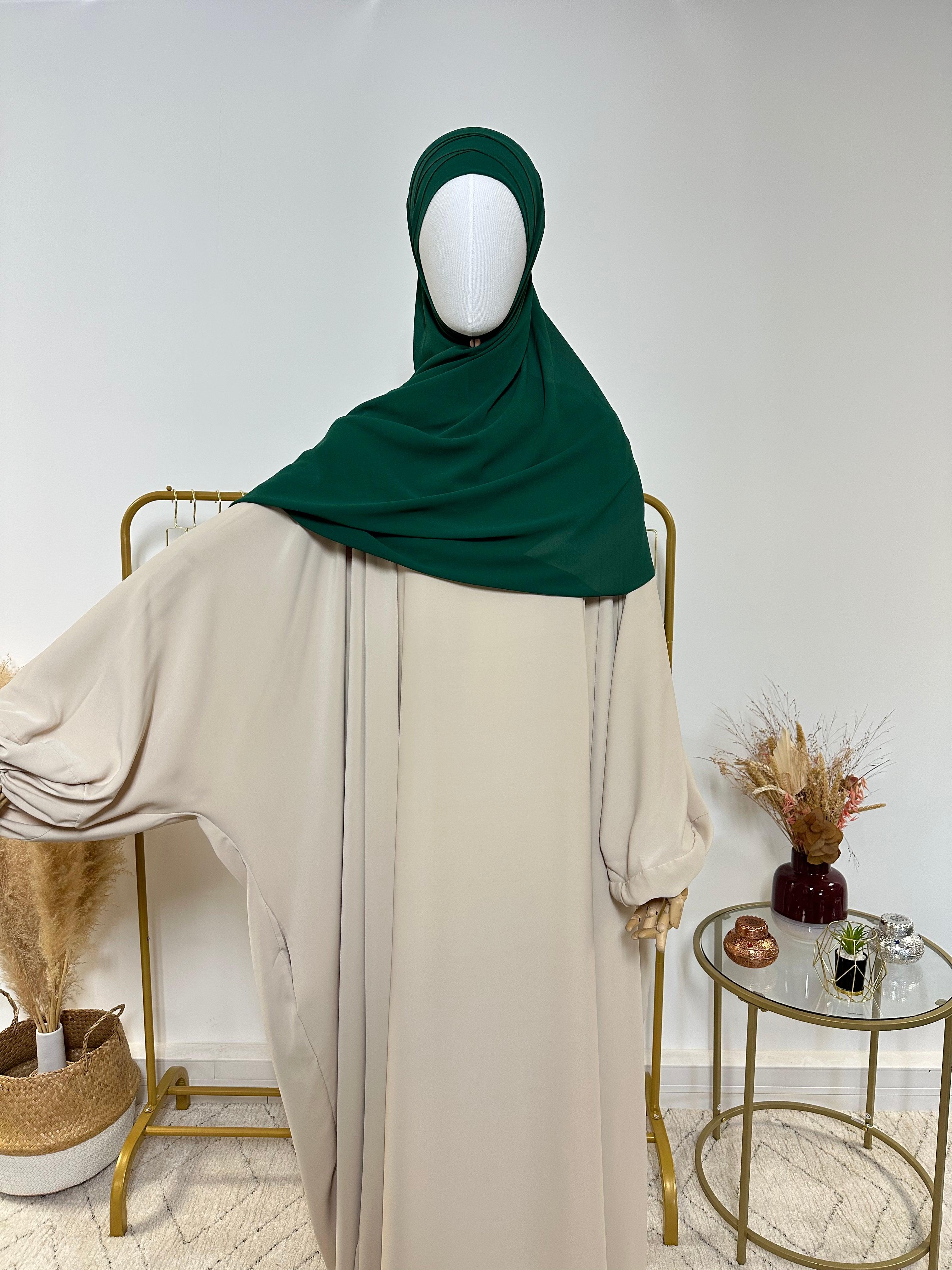 Hijab Mousseline - Hijab à enfiler avec bonnet en mousseline intégré - Vert Sapin - My Qamis Homme