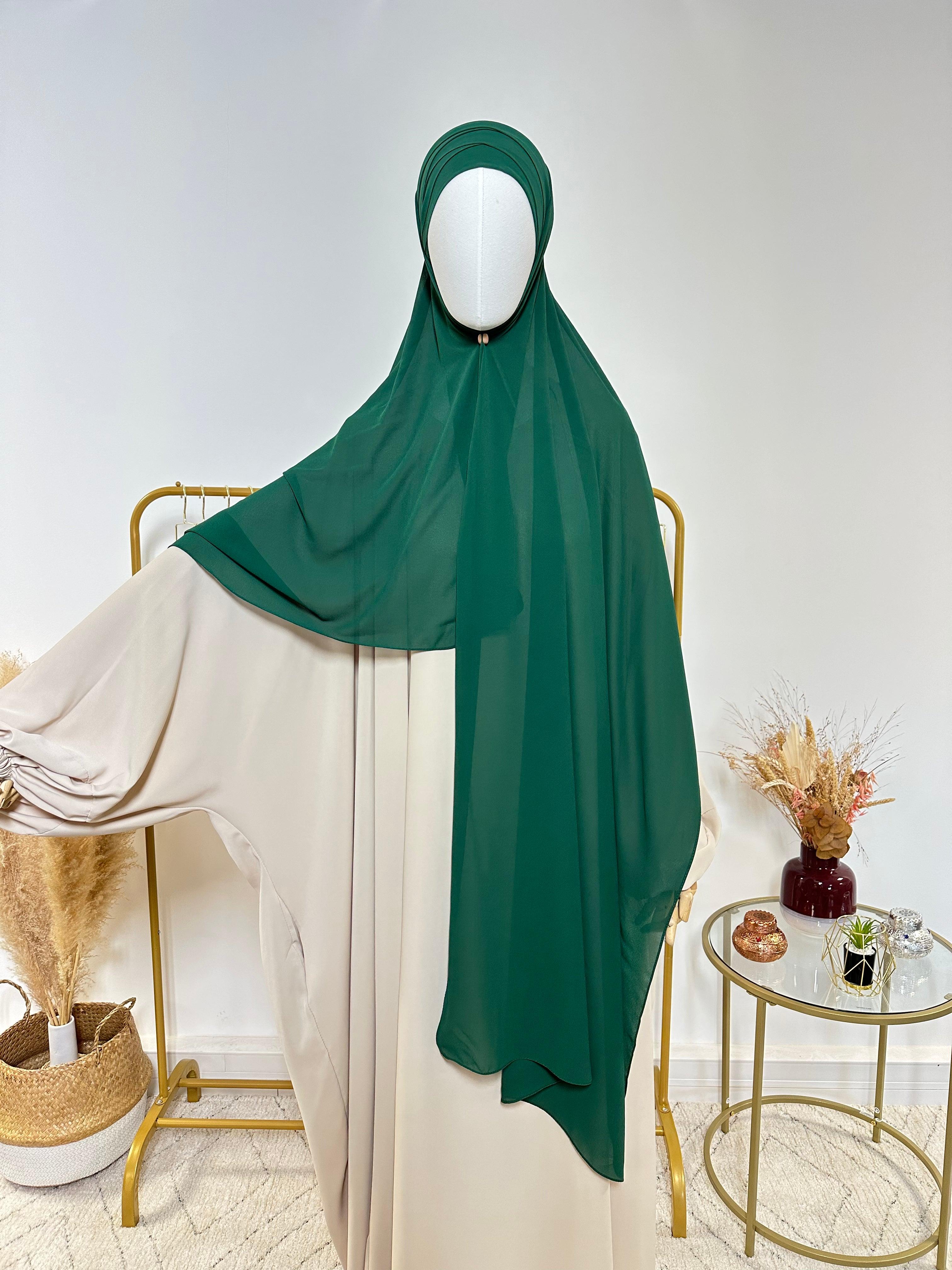 Hijab Mousseline - Hijab à enfiler avec bonnet en mousseline intégré - Vert Sapin - My Qamis Homme