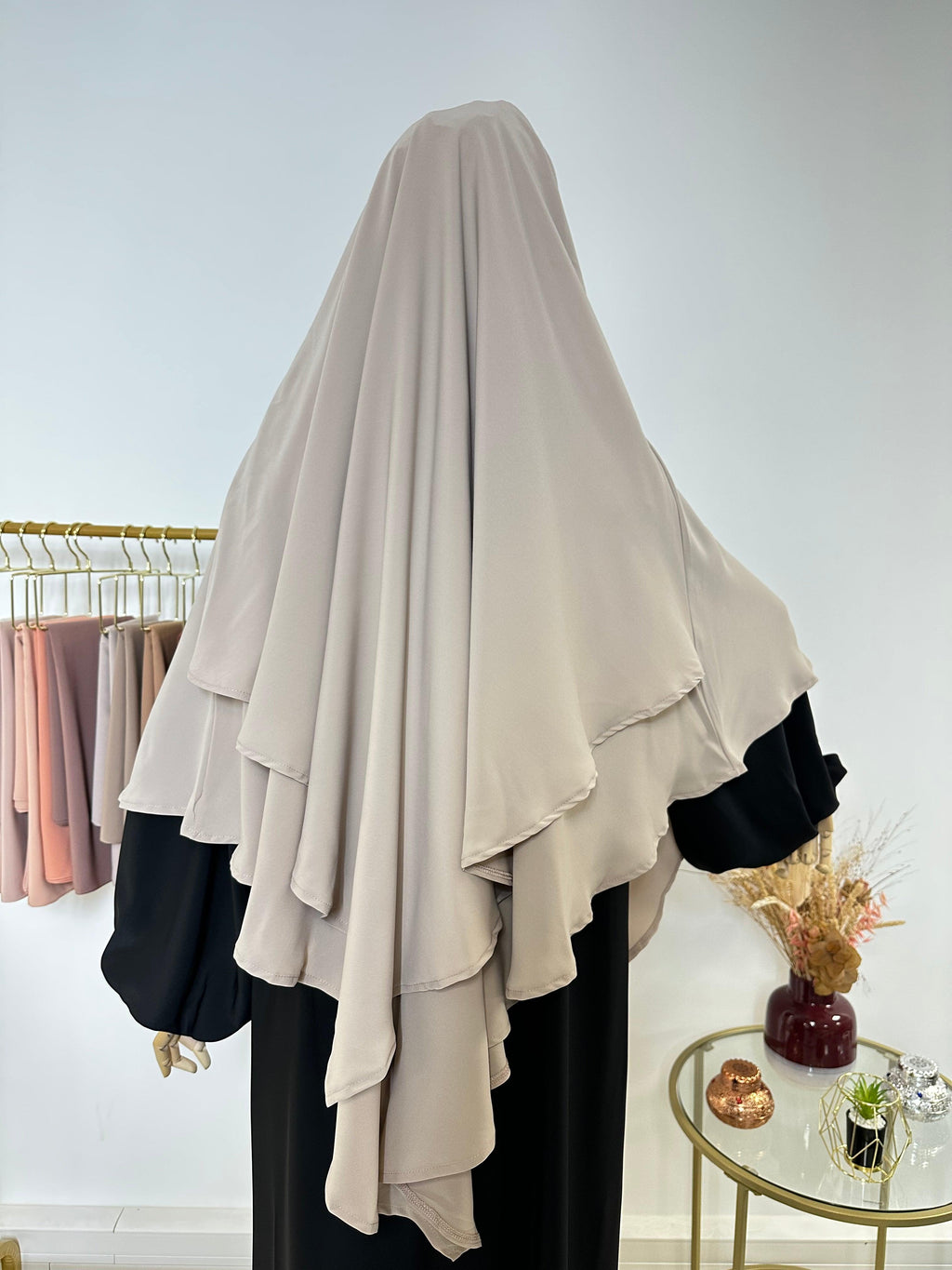 Khimar en Soie de Médine - Khimar 2 voiles - Beige Taupe - My Qamis Homme