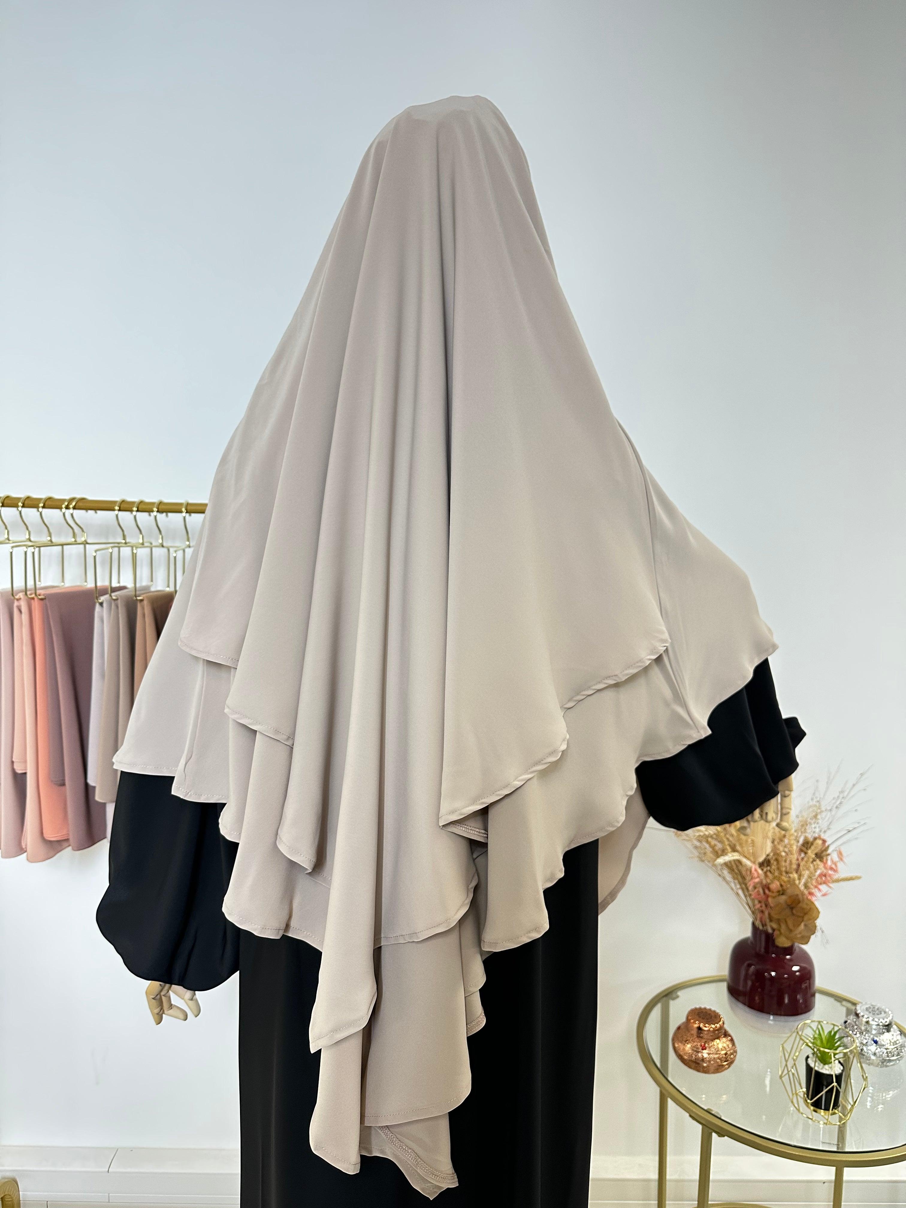 Khimar en Soie de Médine - Khimar 2 voiles - Beige Taupe - My Qamis Homme