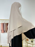 Khimar en Soie de Médine - Khimar 2 voiles - Beige Taupe - My Qamis Homme