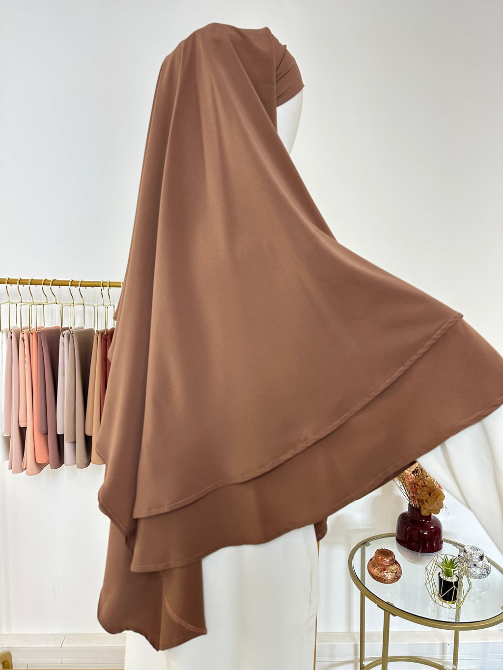 Khimar en Soie de Médine - Khimar 2 voiles - Camel Marron - My Qamis Homme