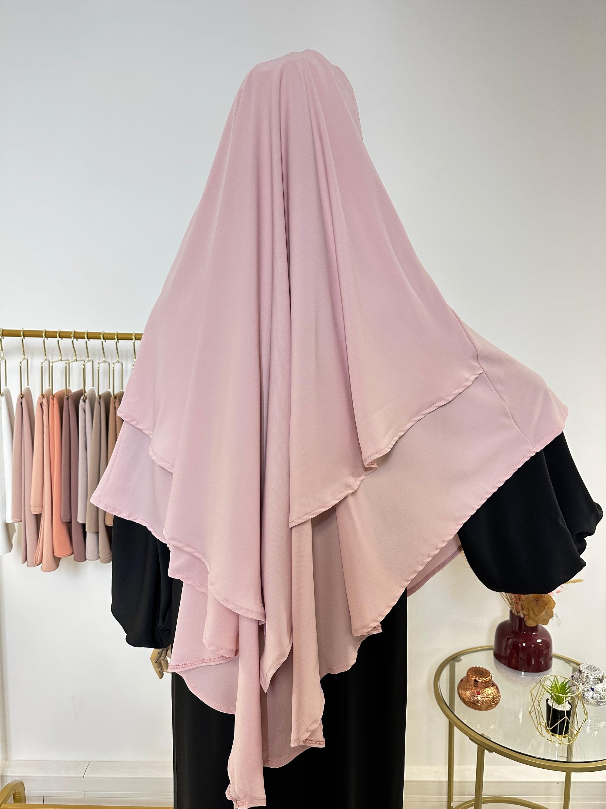 Khimar en Soie de Médine - Khimar 2 voiles - Rose poudré - My Qamis Homme