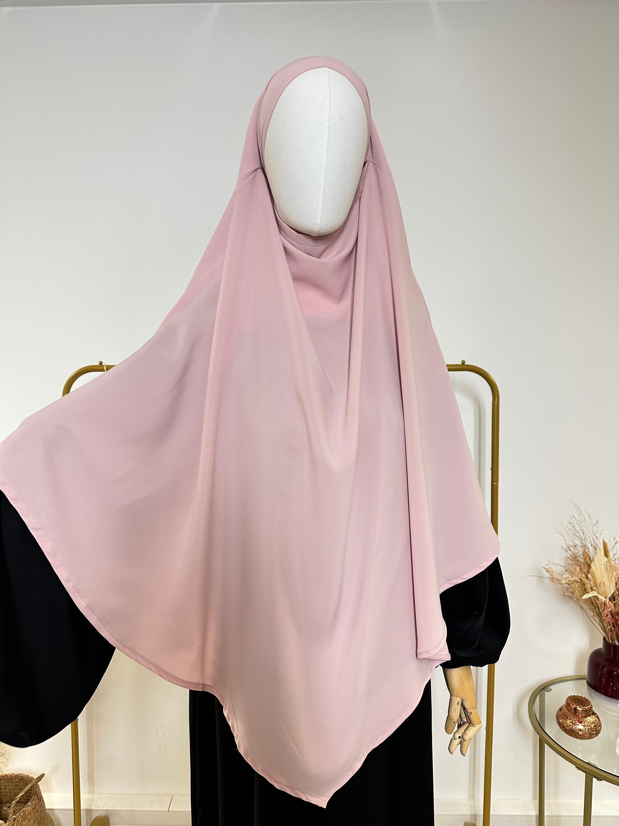 Khimar en Soie de Médine - Khimar 2 voiles - Rose poudré - My Qamis Homme