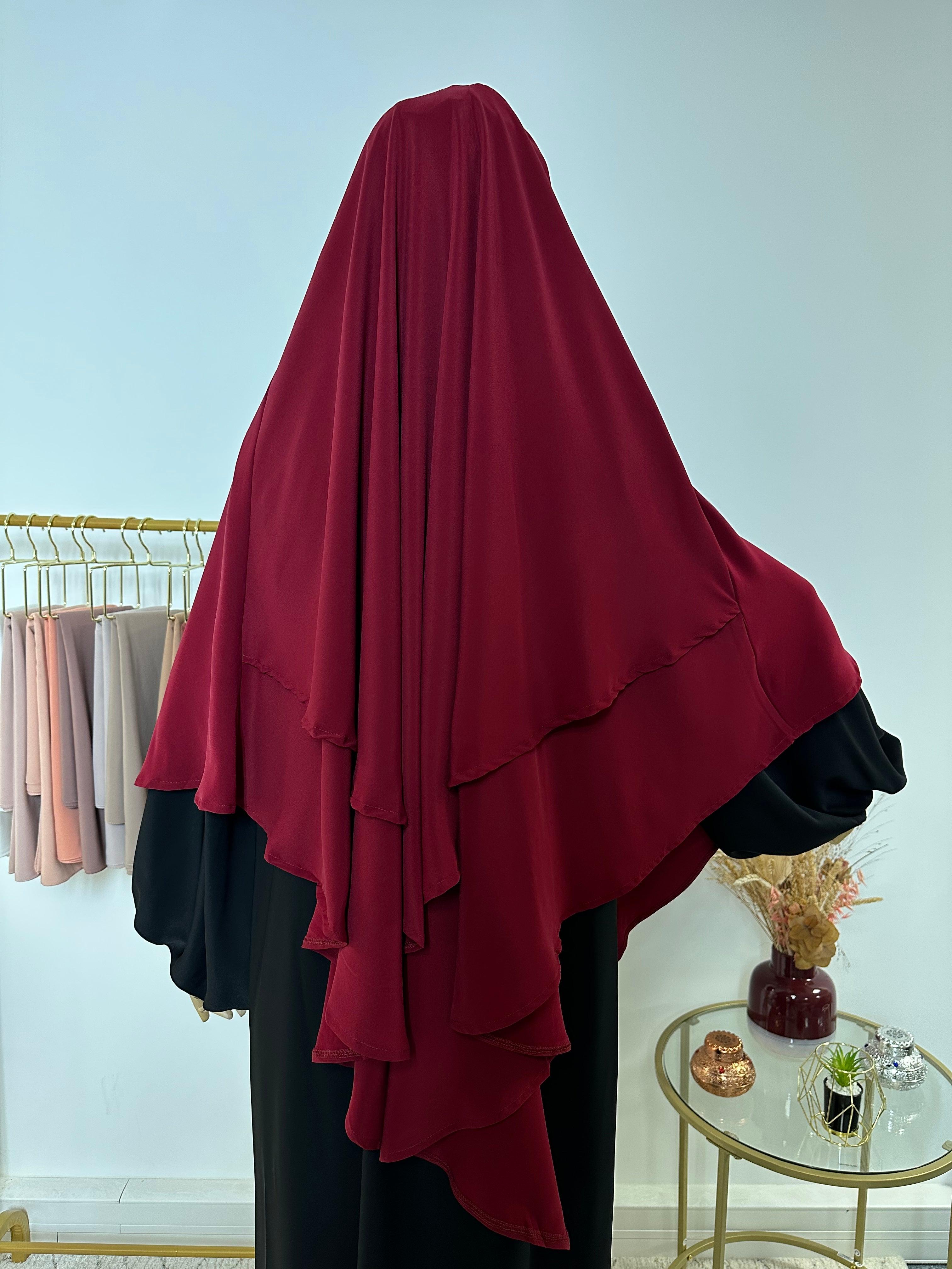 Khimar en Soie de Médine - Khimar 2 voiles - Rouge - My Qamis Homme
