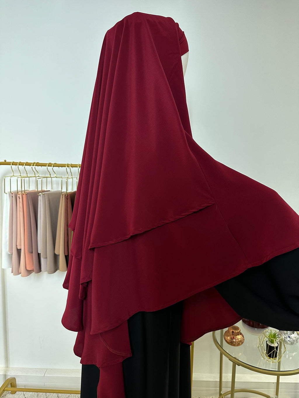 Khimar en Soie de Médine - Khimar 2 voiles - Rouge - My Qamis Homme