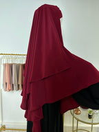 Khimar en Soie de Médine - Khimar 2 voiles - Rouge - My Qamis Homme