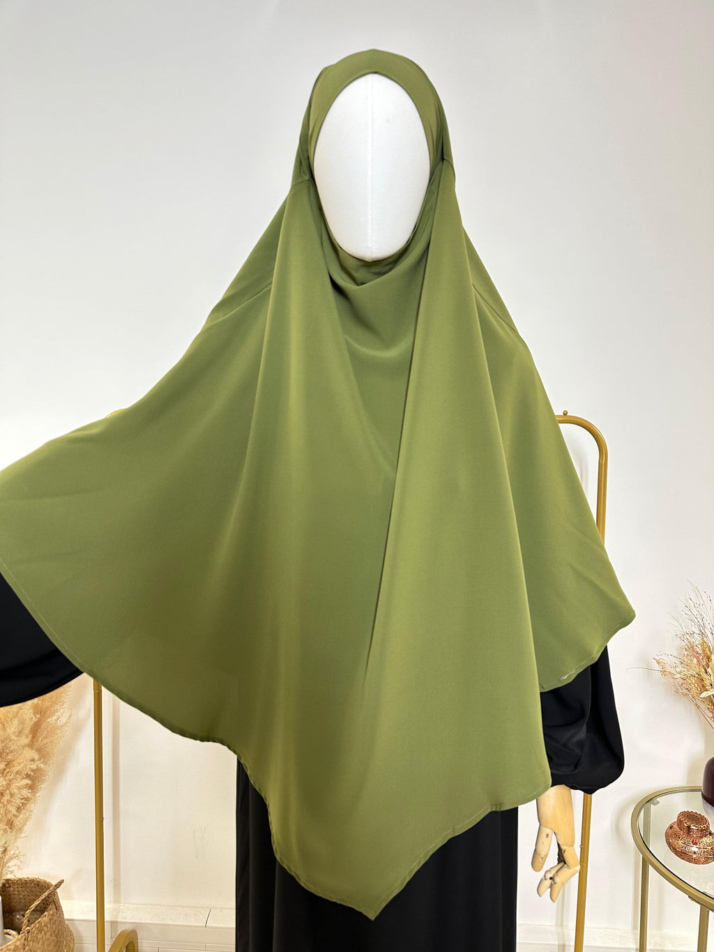 Khimar en Soie de Médine - Khimar 2 voiles - Vert kaki - My Qamis Homme