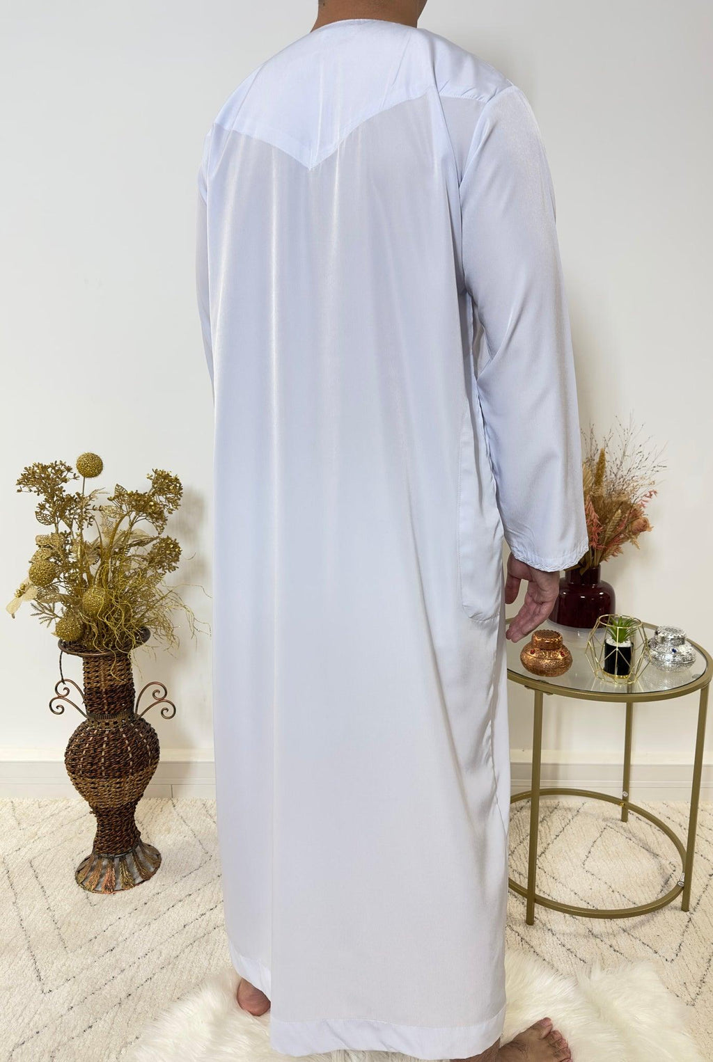 Qamis Emirati avec cravate - Blanc Bleutée - My Qamis Homme