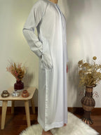 Qamis Emirati avec cravate - Blanc Bleutée - My Qamis Homme