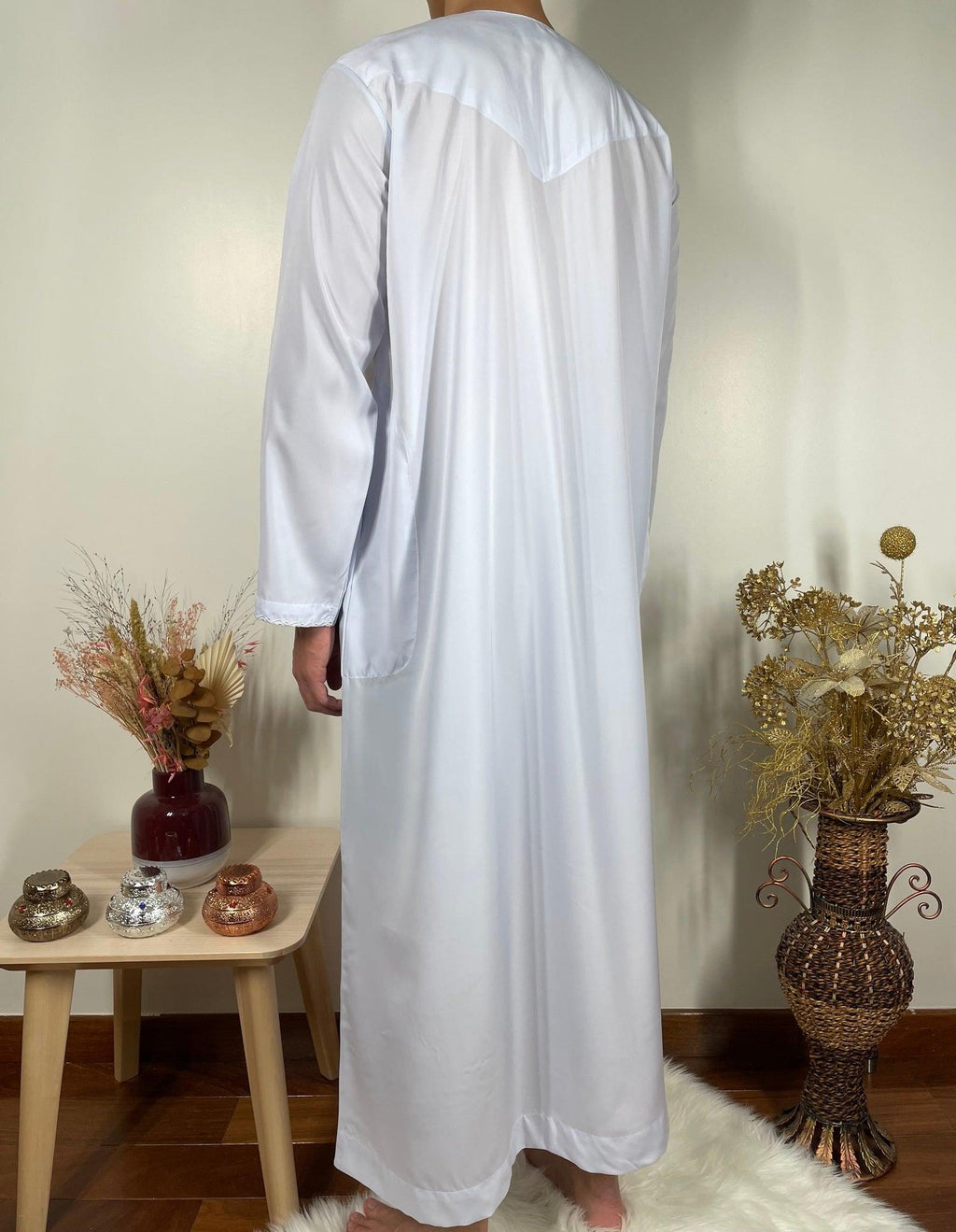Qamis Emirati avec cravate - Blanc Bleutée - My Qamis Homme