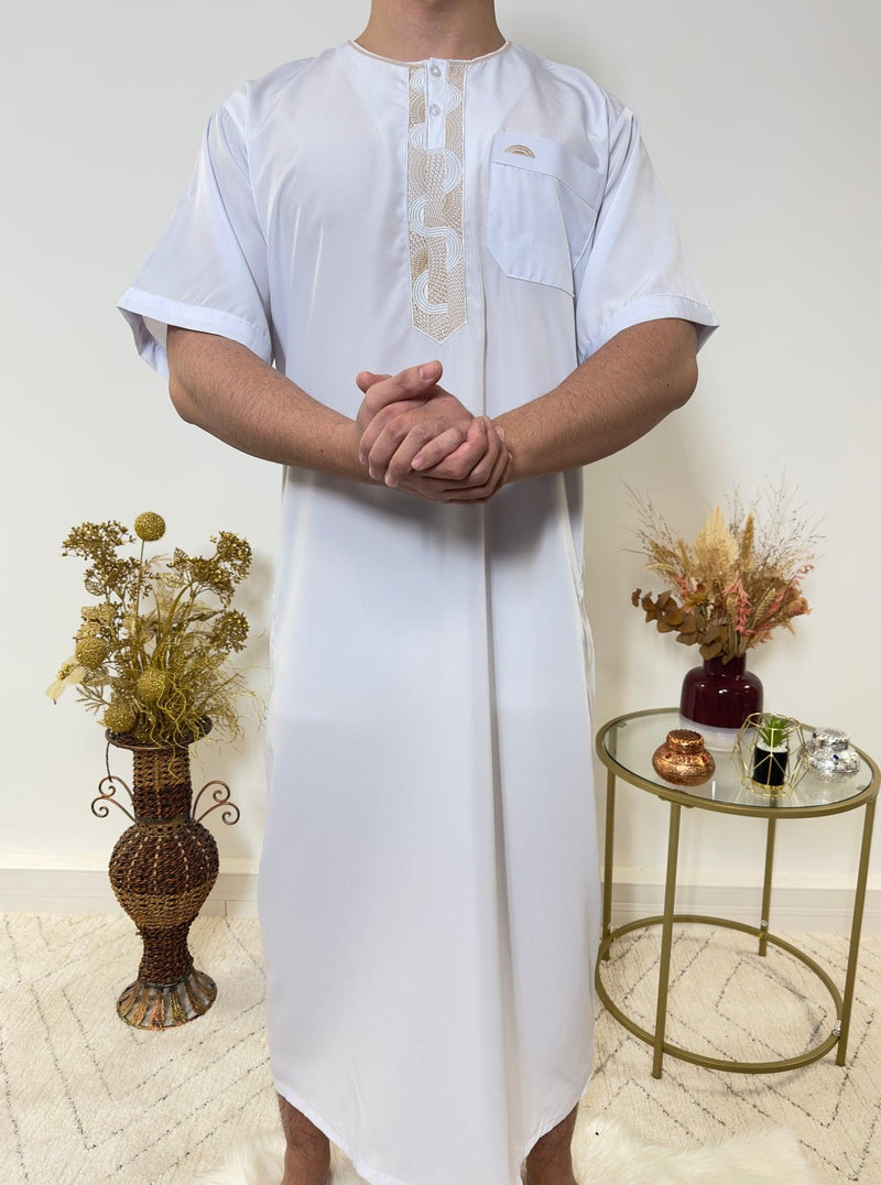 Qamis Manches Courtes - Blanc Bleuté - My Qamis Homme