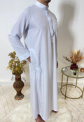 Qamis Saoudien avec Col Mao - Blanc Bleuté - My Qamis Homme